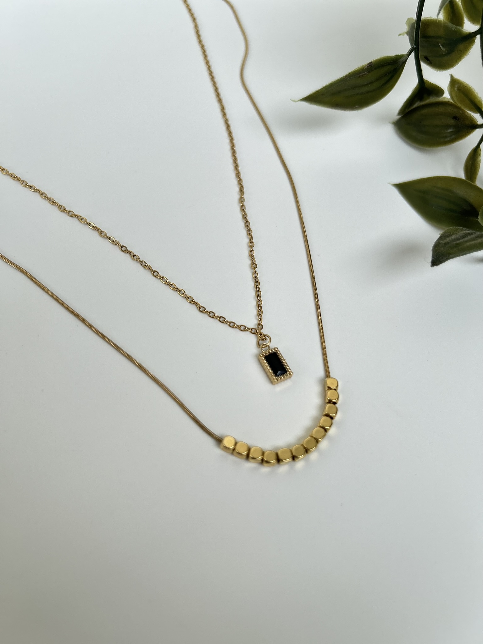 Gold Plated Black Stone Layered Necklace