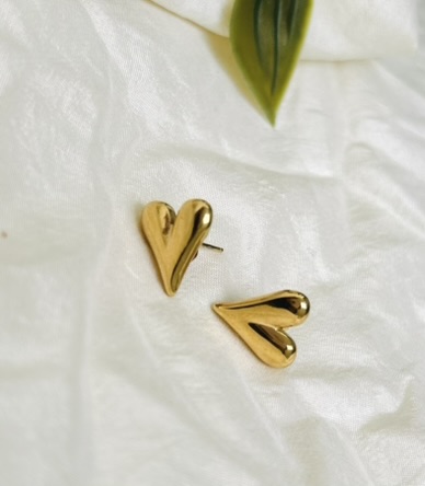Gold Heart Stud Earrings