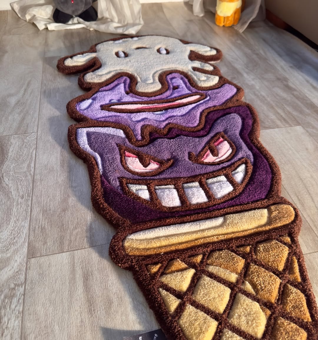 Custom Gengar, Ditto & Milcery Ice Cream Rug – Cute Pokémon Fusion Anime Carpet for Collectors, Gamers & Otaku