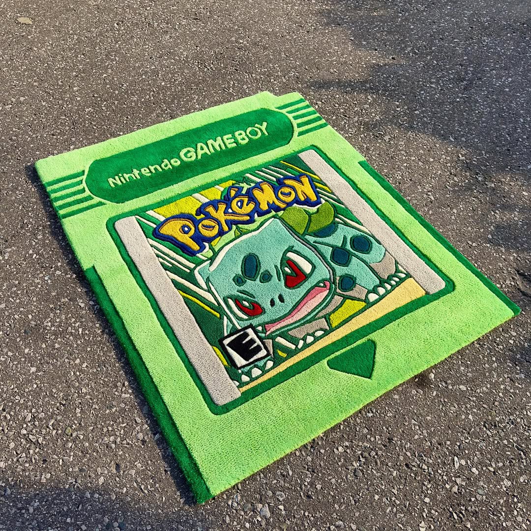 Custom Pokémon Bulbasaur Game Boy Cartridge Rug – Retro Gaming Carpet for Collectors, Gamers & Anime Fans