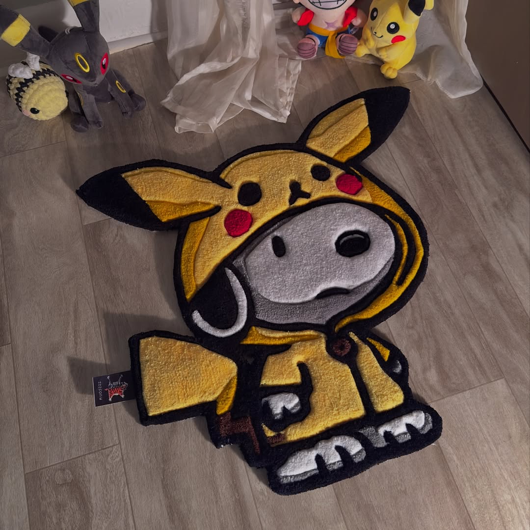 Custom Snoopy with Pikachu Jacket Rug – Cute Anime Crossover Carpet for Collectors, Gamers & Otaku