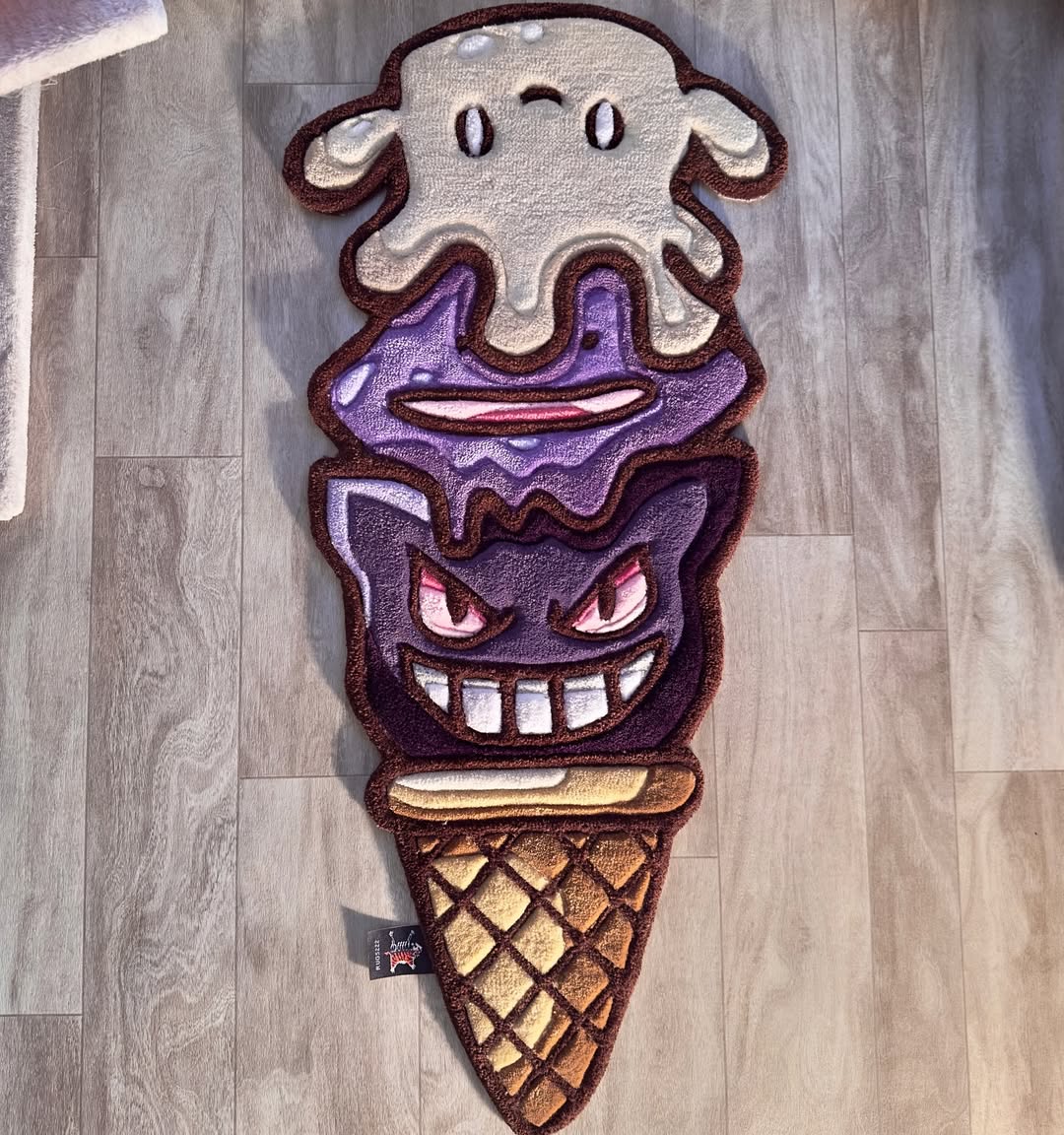 Custom Gengar, Ditto & Milcery Ice Cream Rug – Cute Pokémon Fusion Anime Carpet for Collectors, Gamers & Otaku
