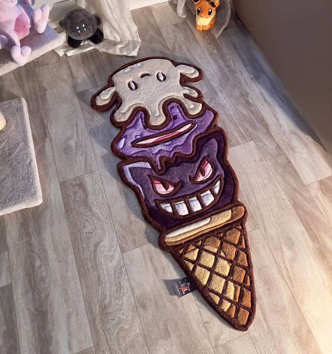 Custom Gengar, Ditto & Milcery Ice Cream Rug – Cute Pokémon Fusion Anime Carpet for Collectors, Gamers & Otaku