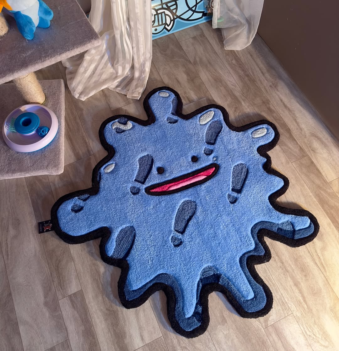 Custom Ditto Rug – Funny Flattened Pokémon Anime Carpet for Gamers & Collectors