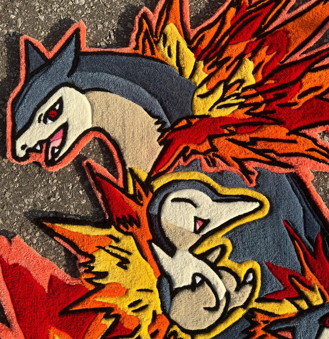 Custom Cyndaquil Evolution Rug – Pokémon Anime Carpet with Quilava & Typhlosion for Gamers & Collectors
