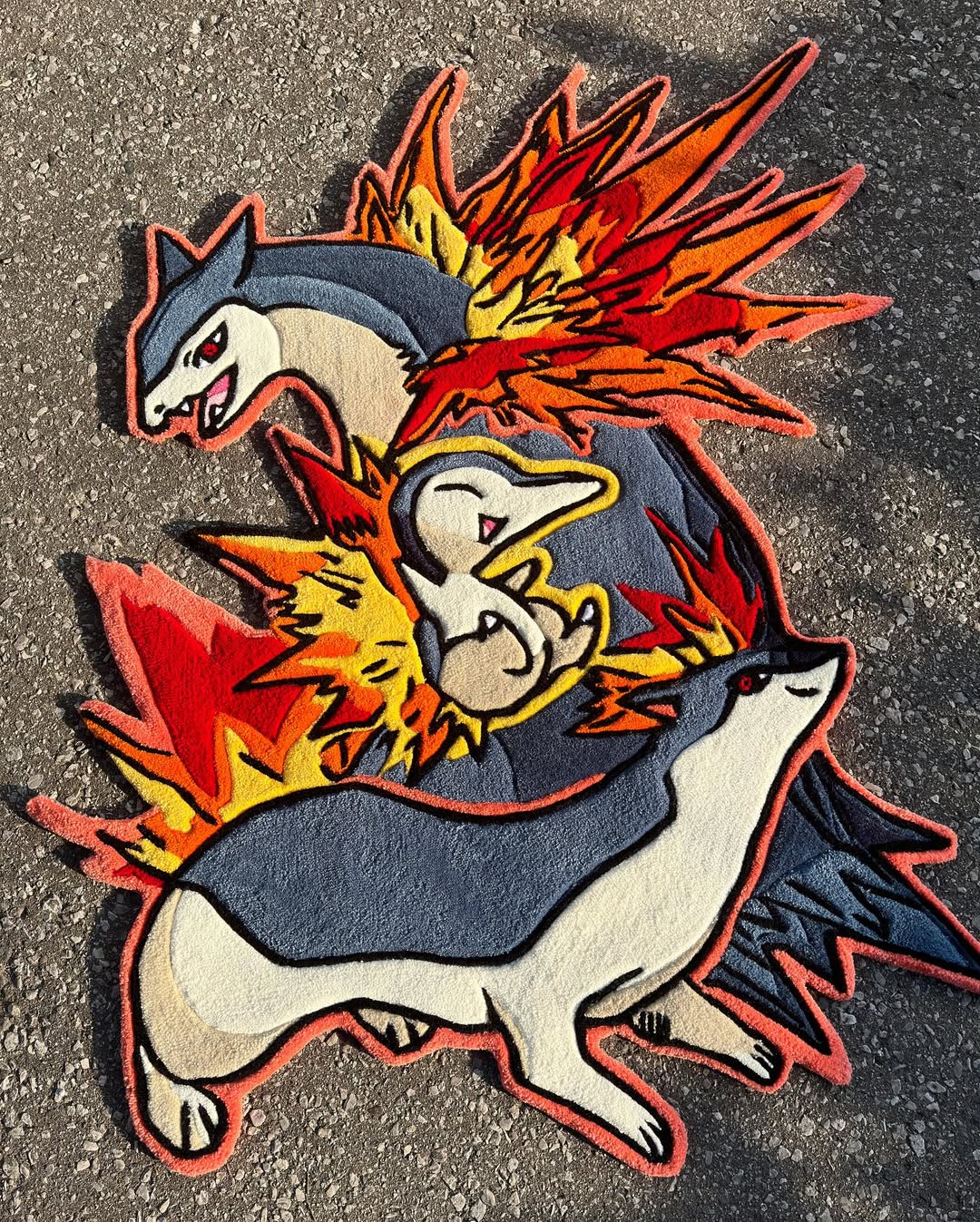Custom Cyndaquil Evolution Rug – Pokémon Anime Carpet with Quilava & Typhlosion for Gamers & Collectors