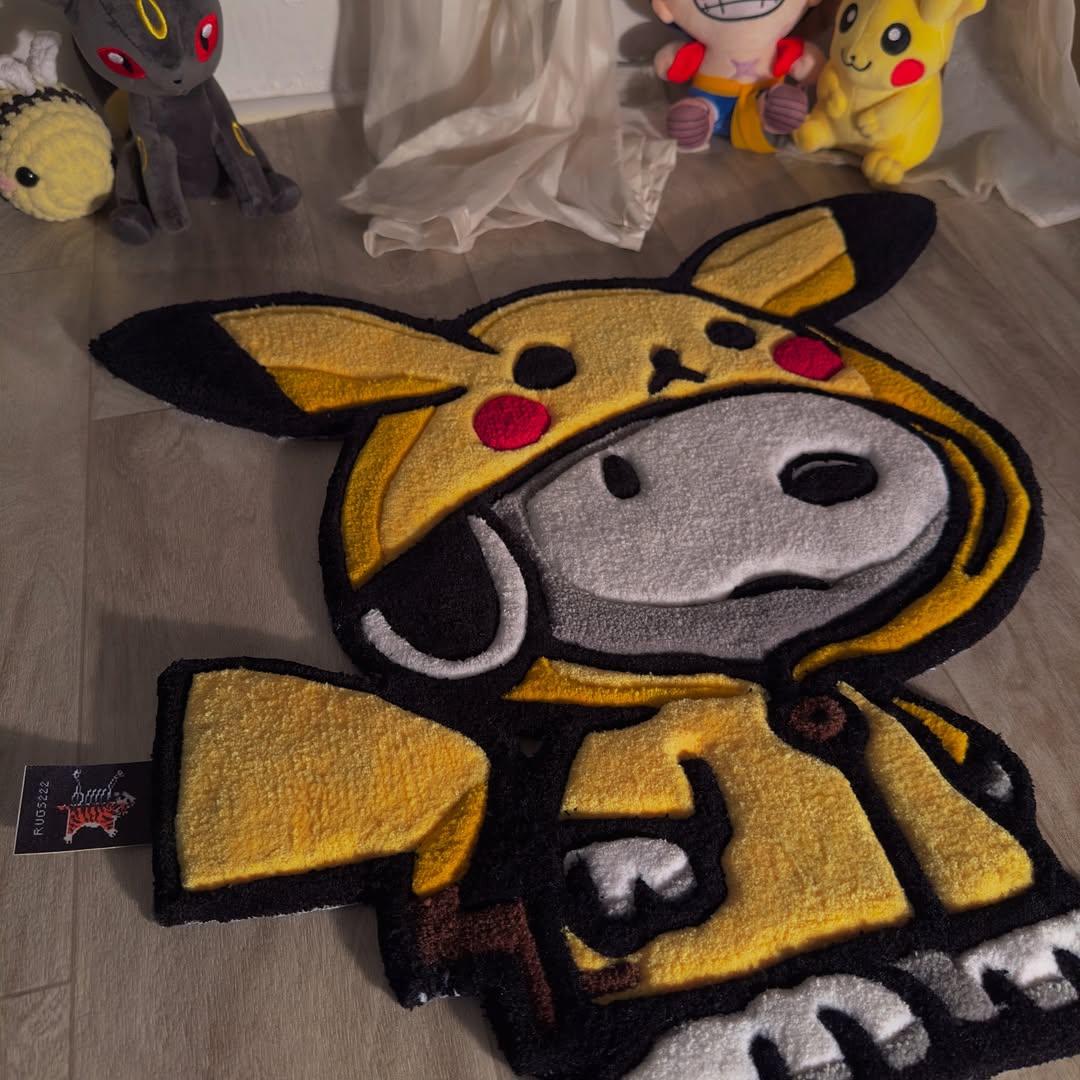 Custom Snoopy with Pikachu Jacket Rug – Cute Anime Crossover Carpet for Collectors, Gamers & Otaku