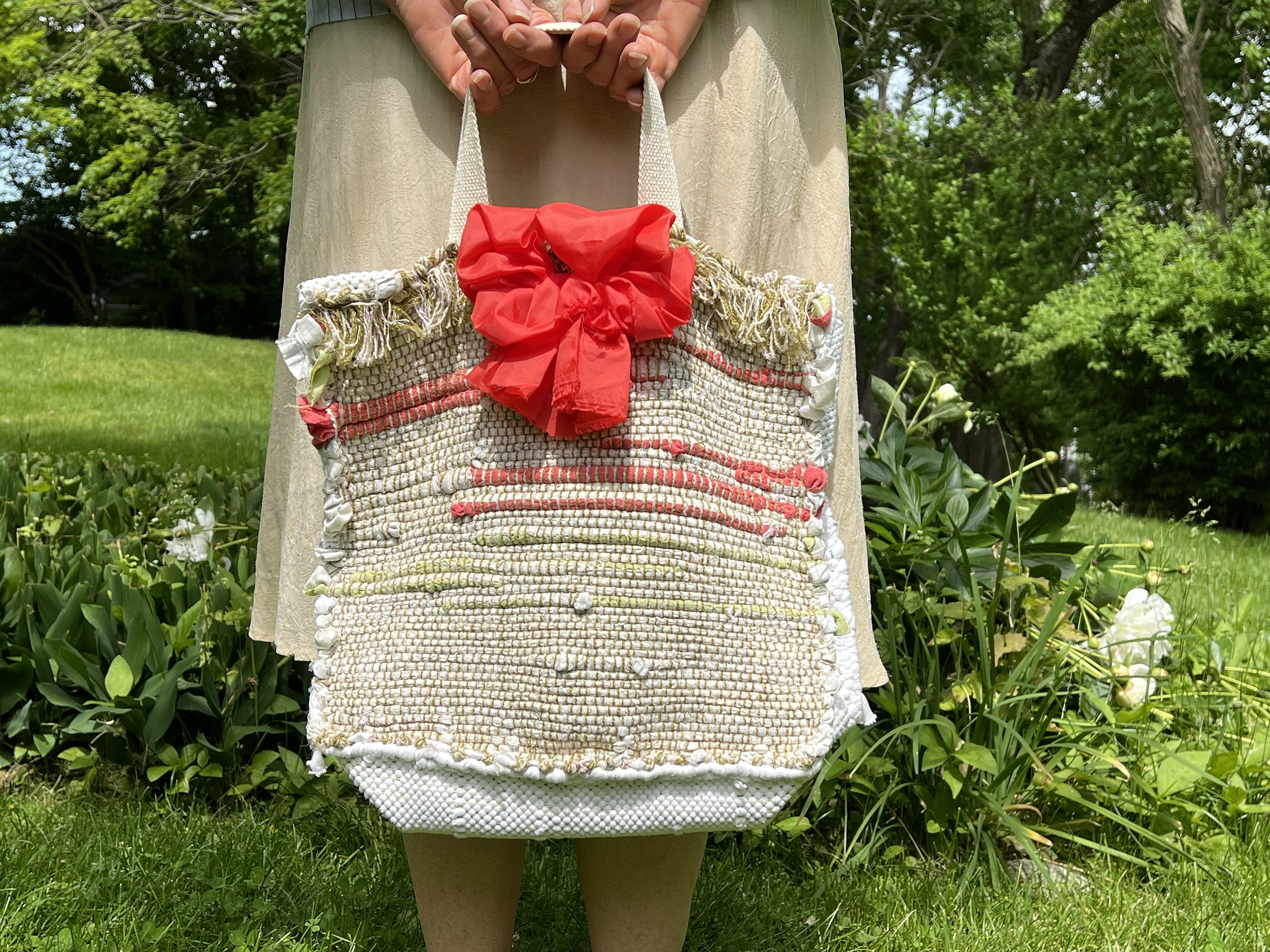Handwoven Tote Bag: Sweet Potato Bow, Unique Design