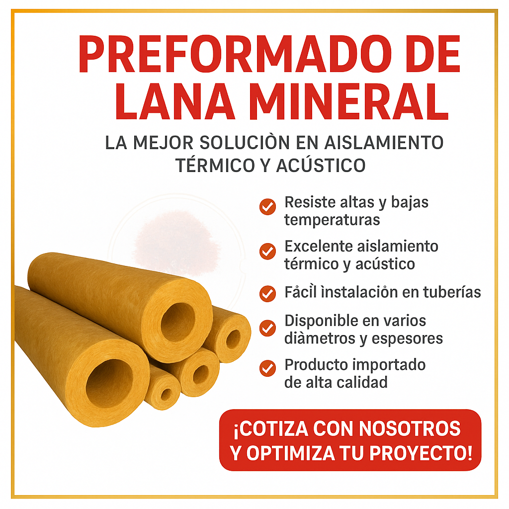 Preformado de lana mineral 3/4" X 2"