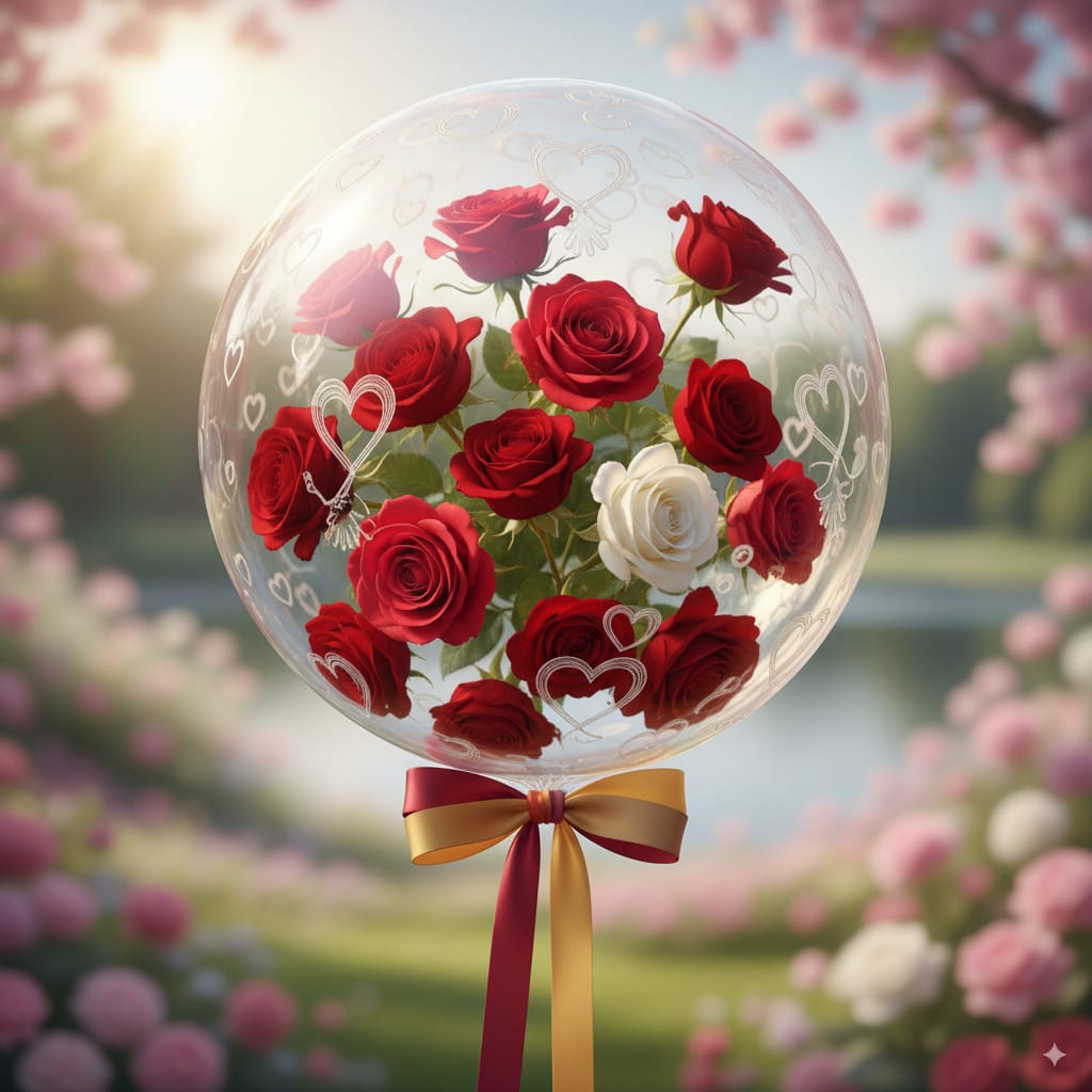 Bouquet of roses in a transparent