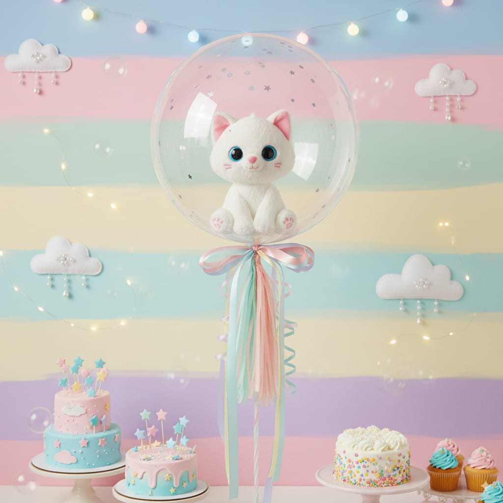 Globo decorativo con gato de peluche