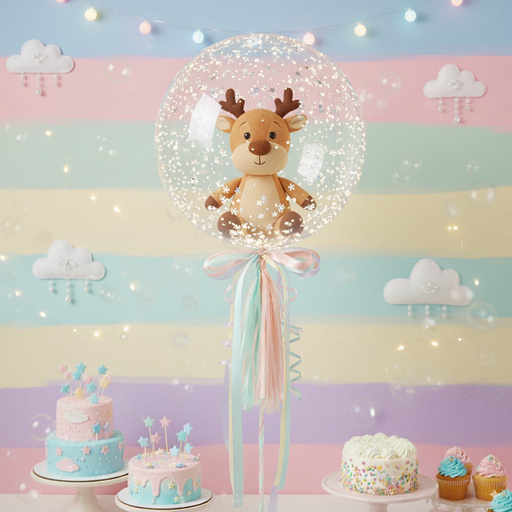 Decorative balloon with reindeer plush toy
