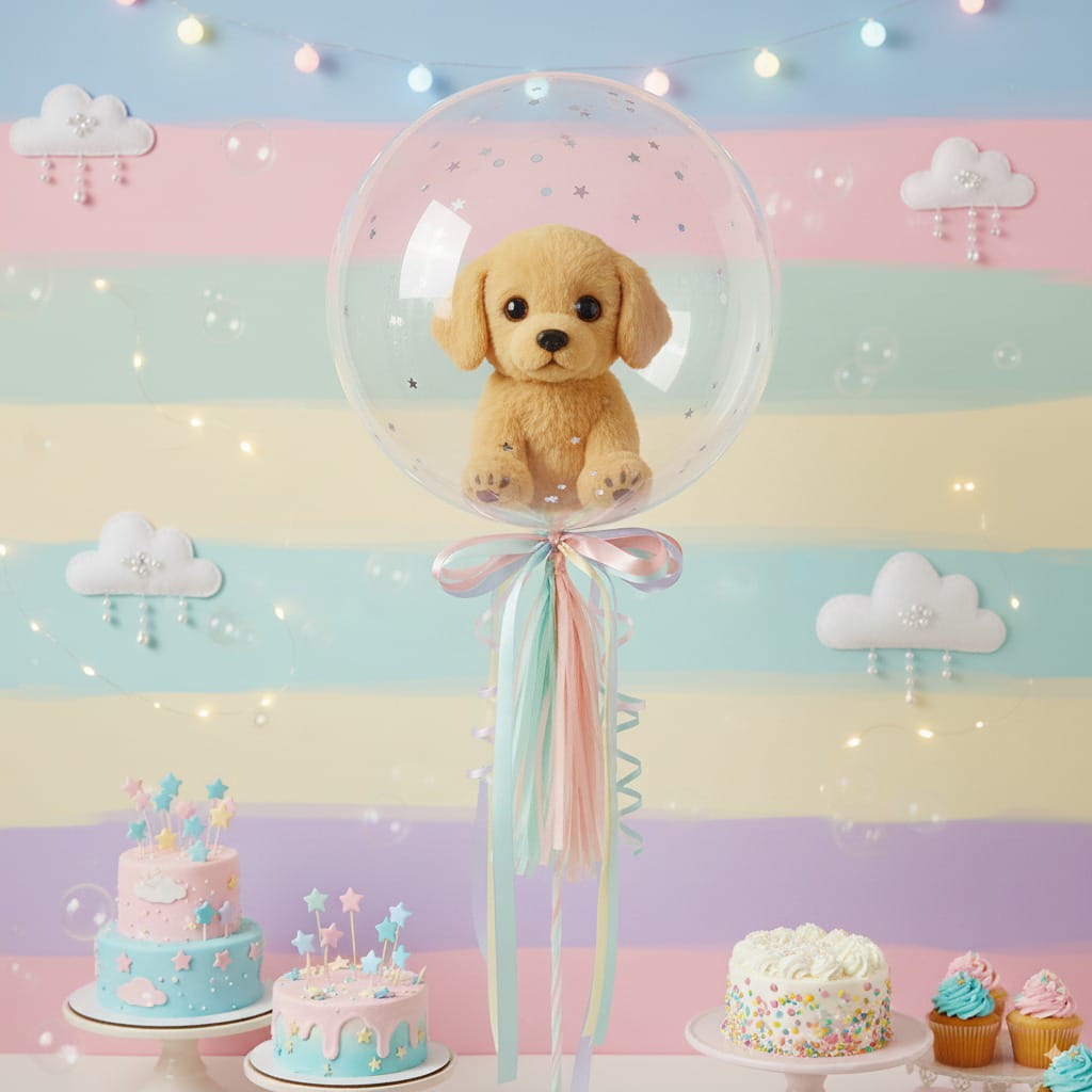 Decorative balloon with stuffed dog