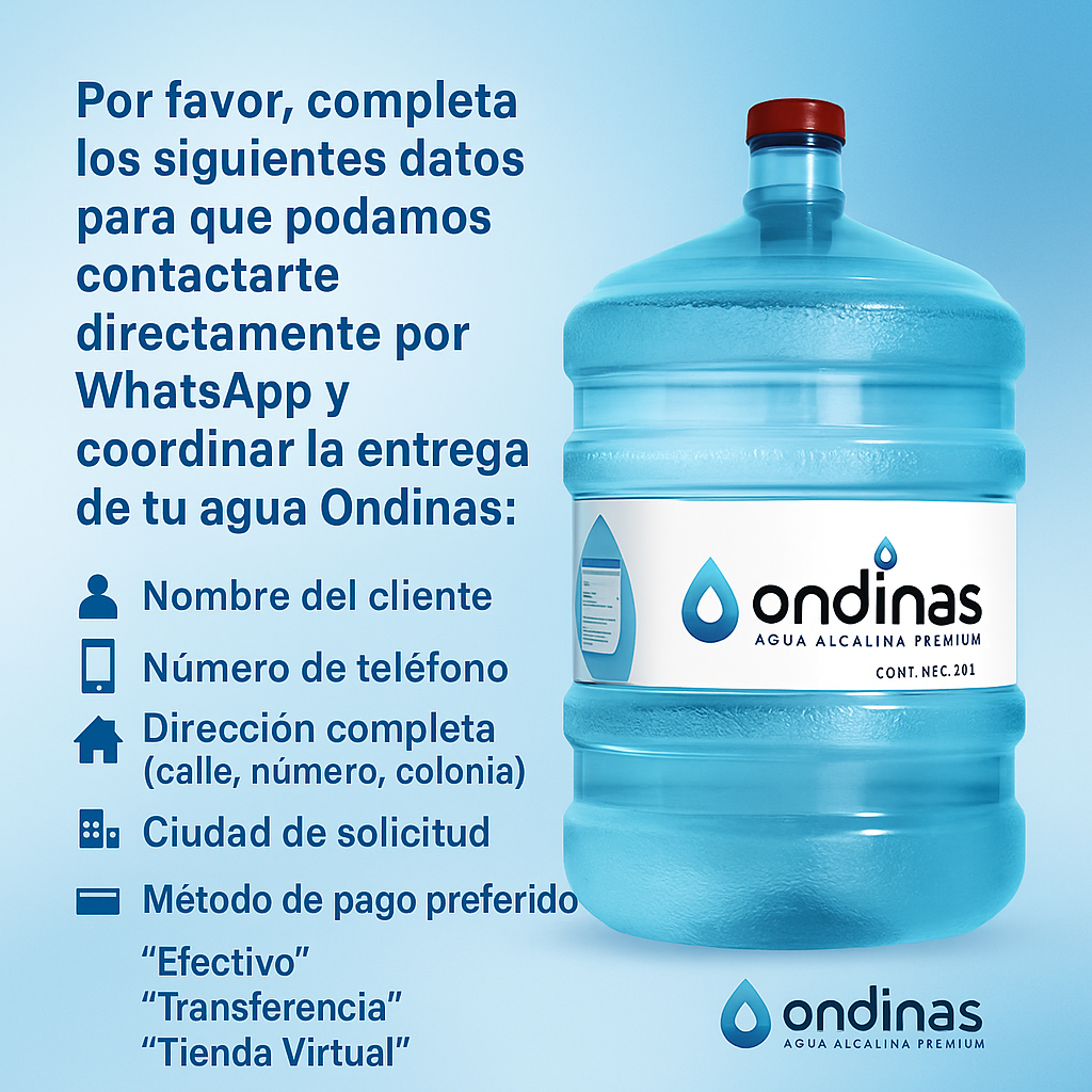 Garrafón Nuevo de 20 L de Agua Alcalina Premium Ondinas 💧
