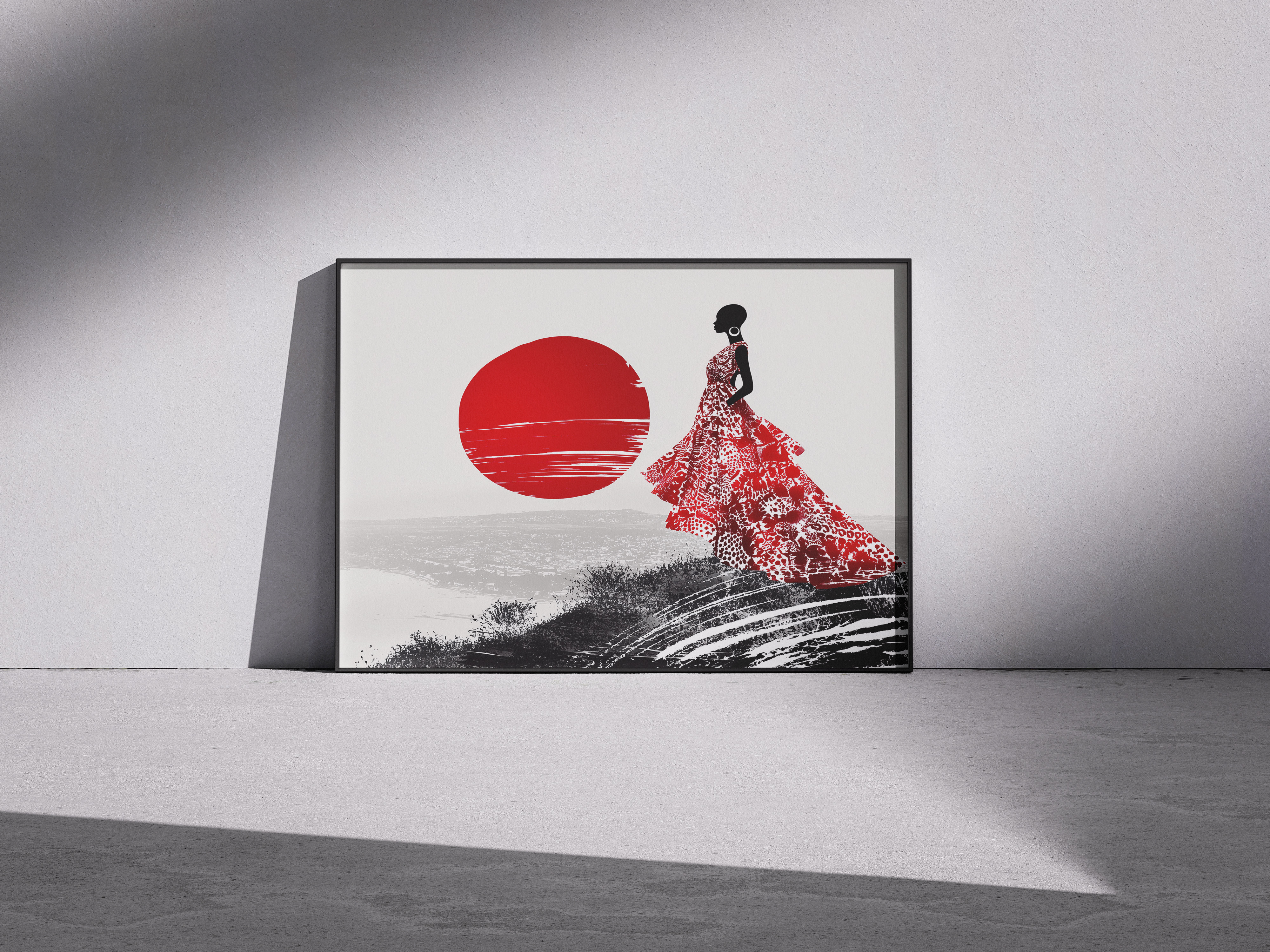 Modern Art Print: Woman and Red Sun