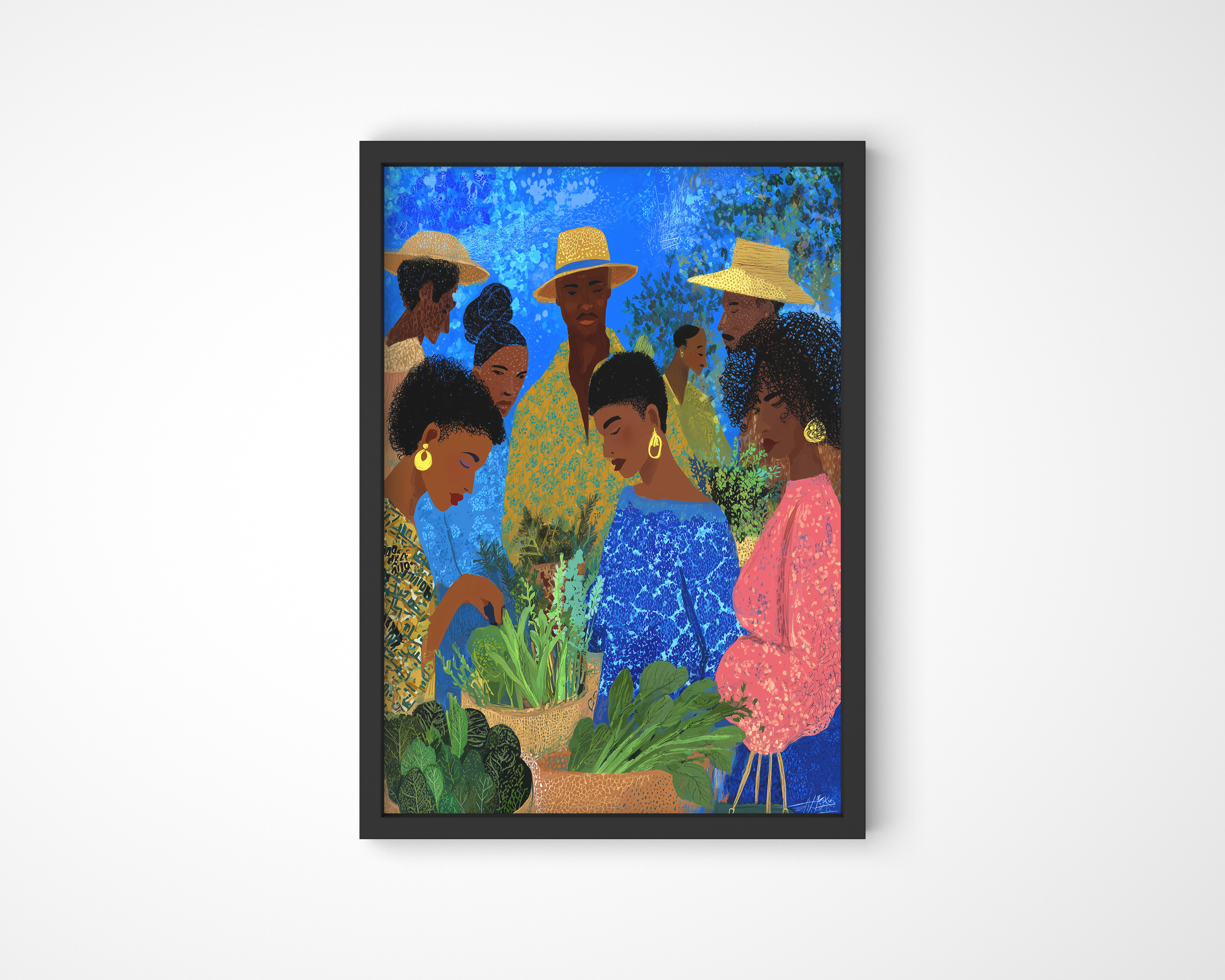 Vibrant Market Gathering Art Print