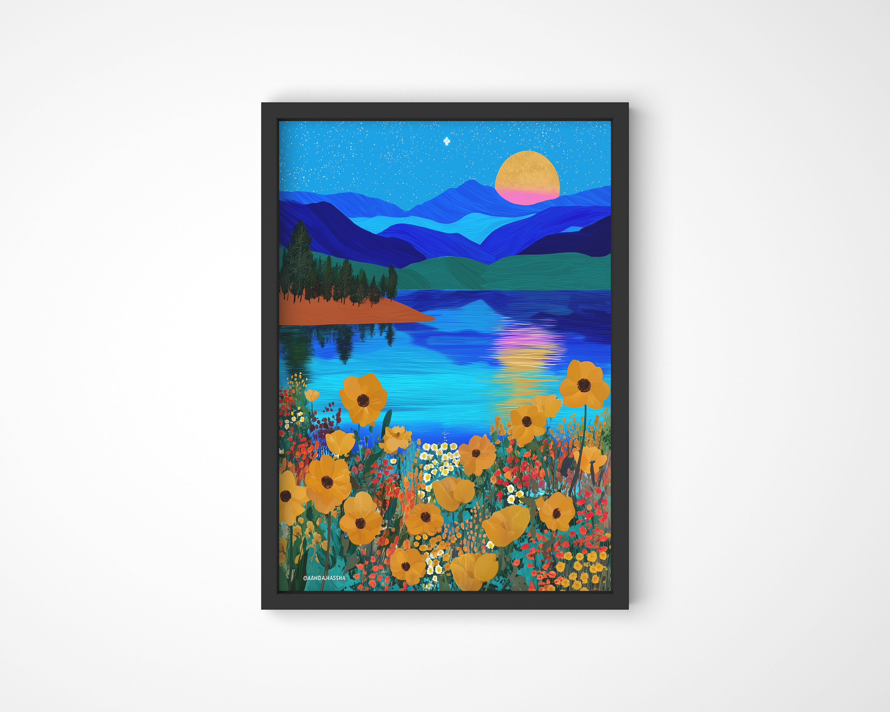 Framed Mountain Lake Art Print