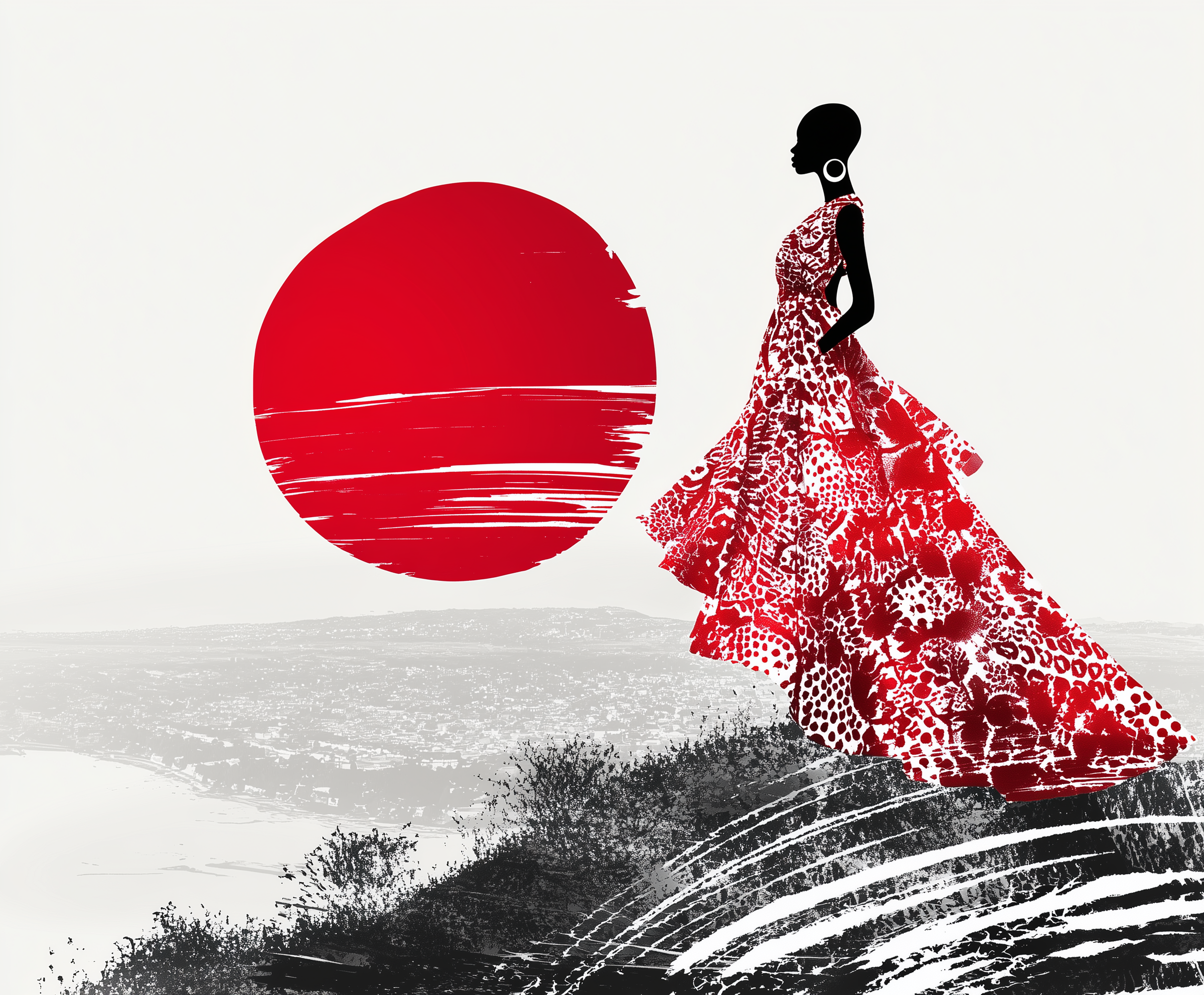 Modern Art Print: Woman and Red Sun