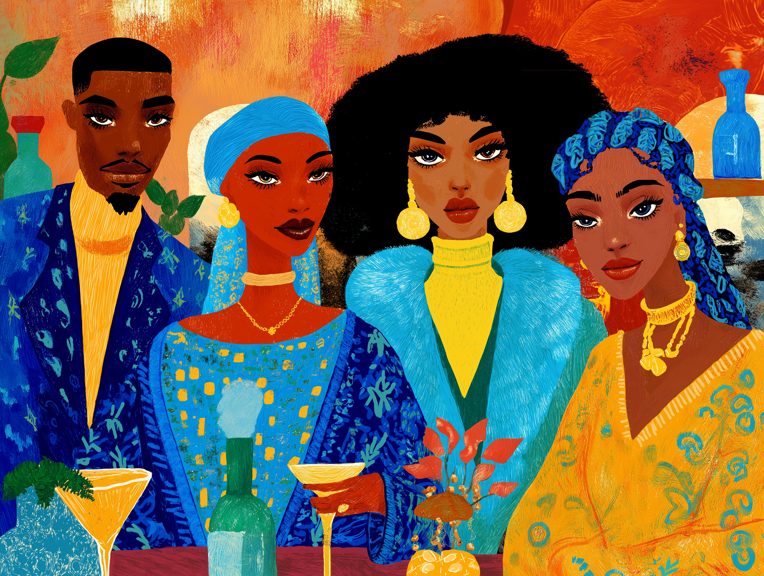 Vibrant Abstract Group Portrait Art Print