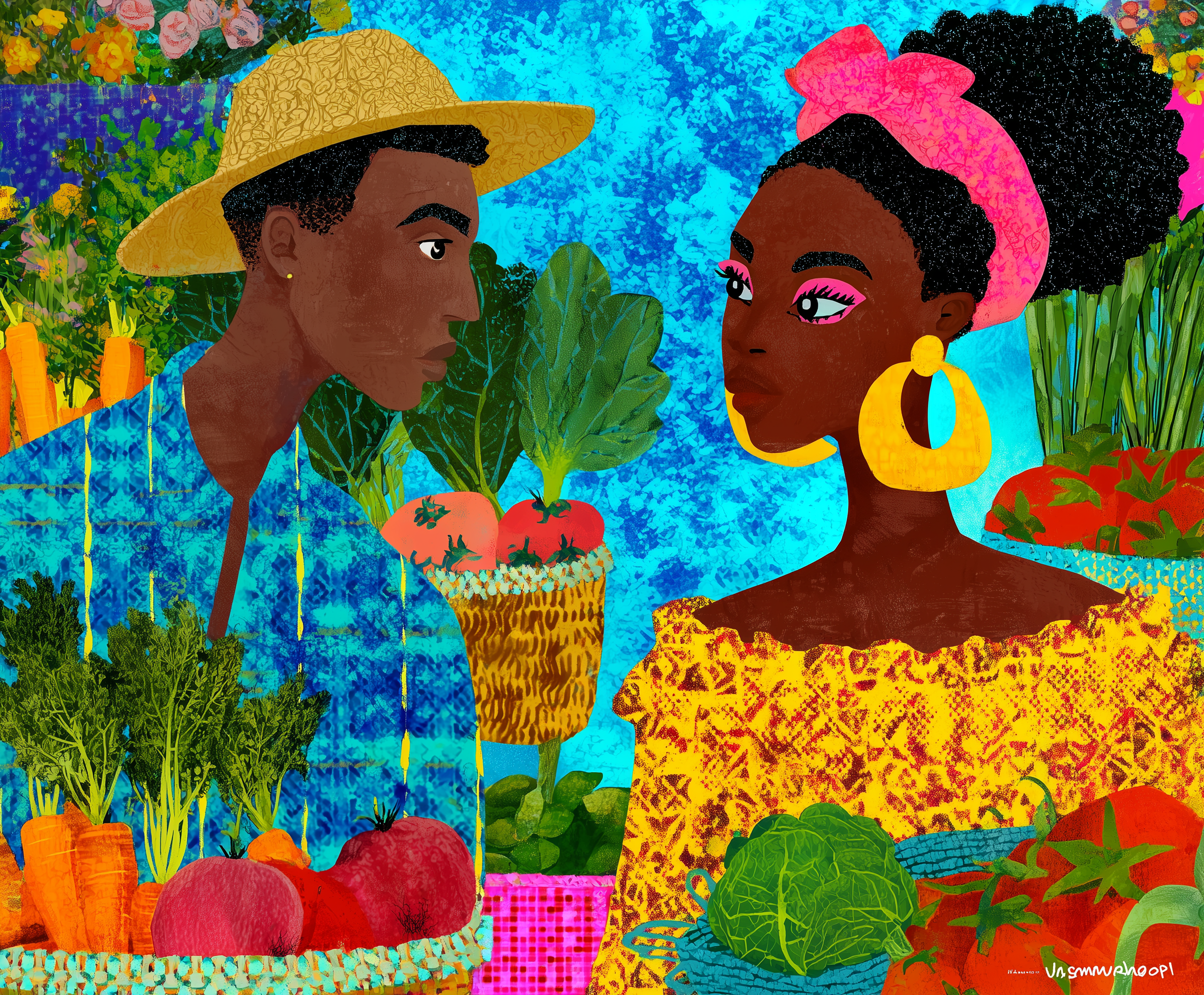 Vibrant Tropical Market Artwork