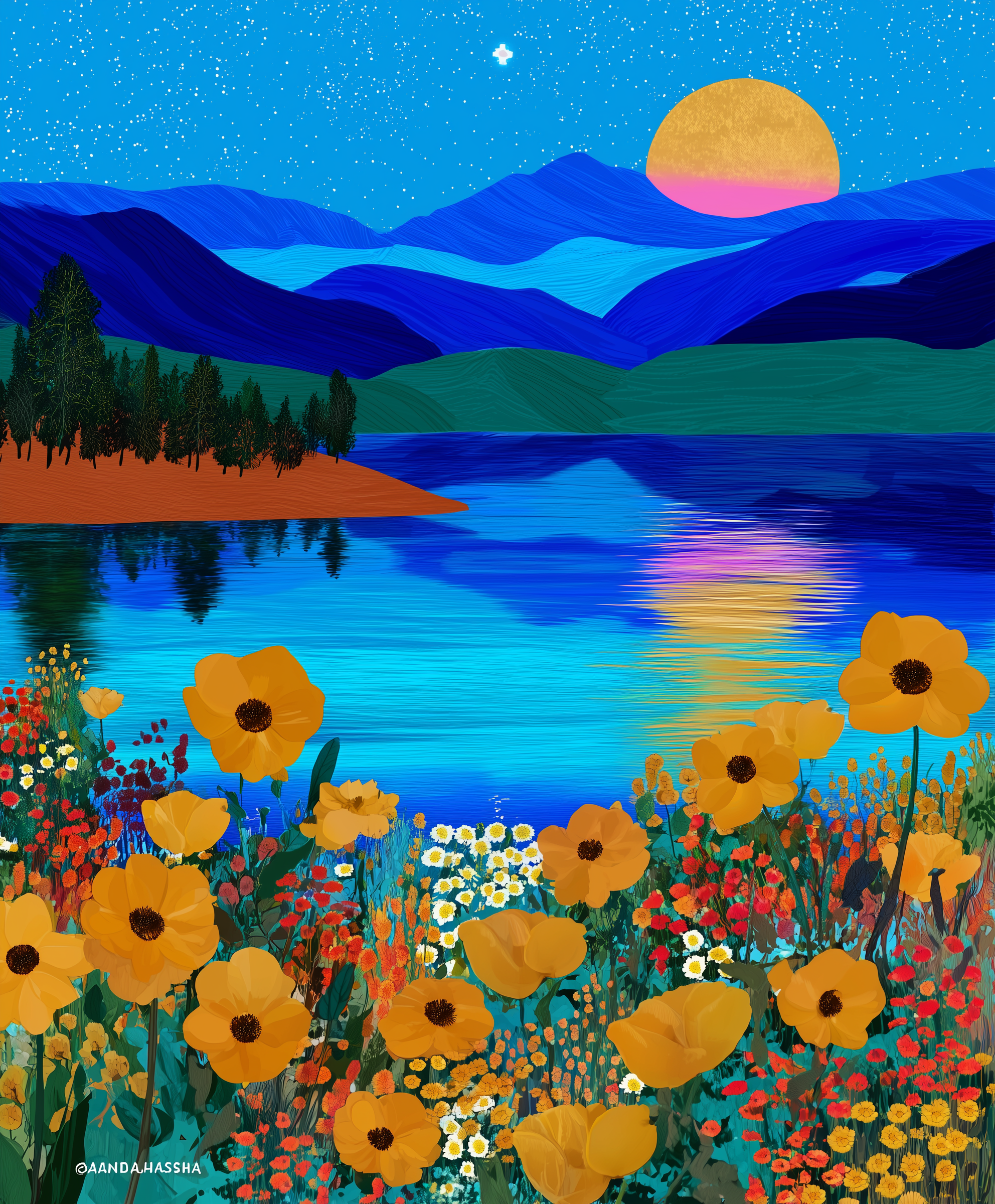 Framed Mountain Lake Art Print