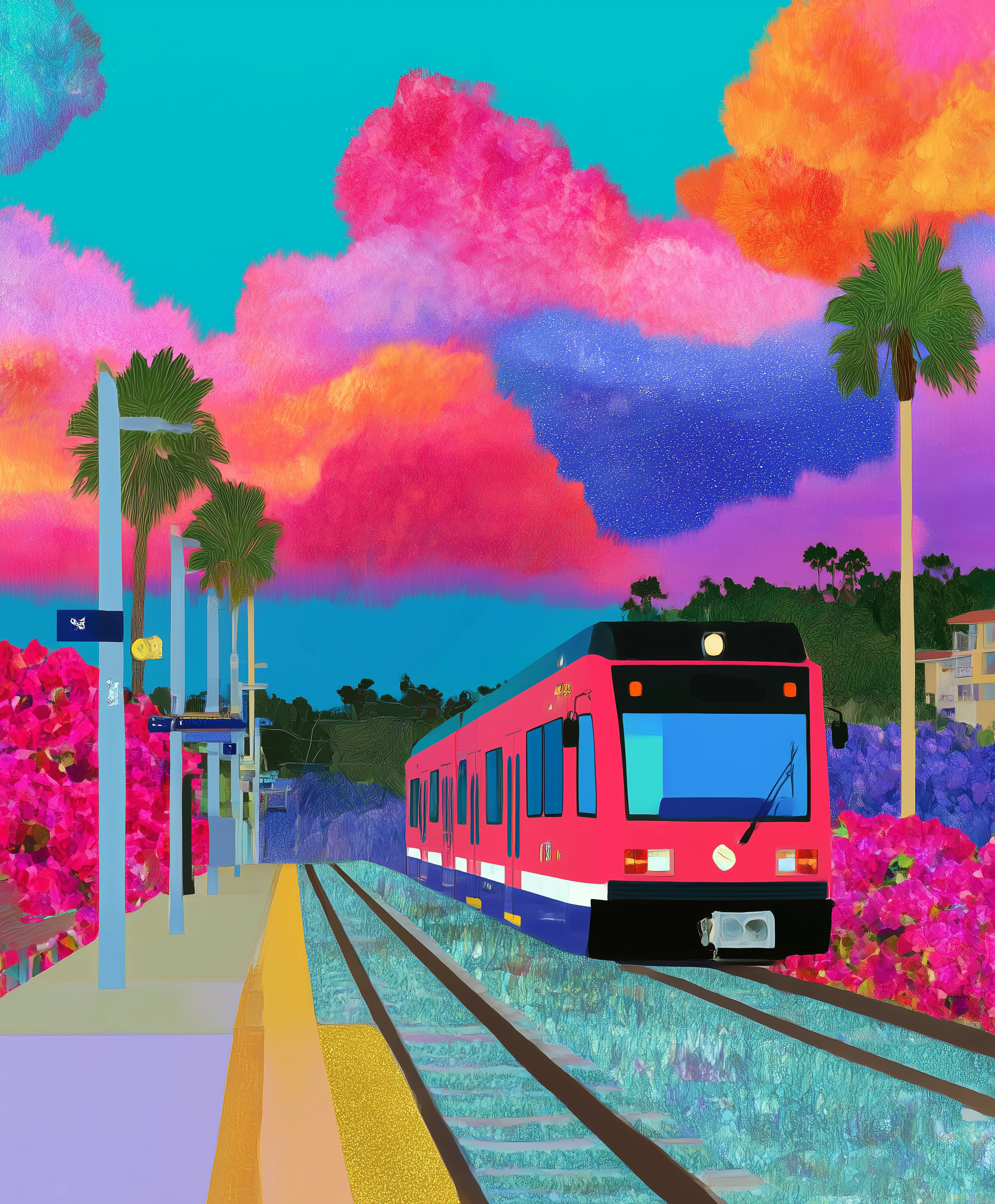 Colorful Train Station Art Print