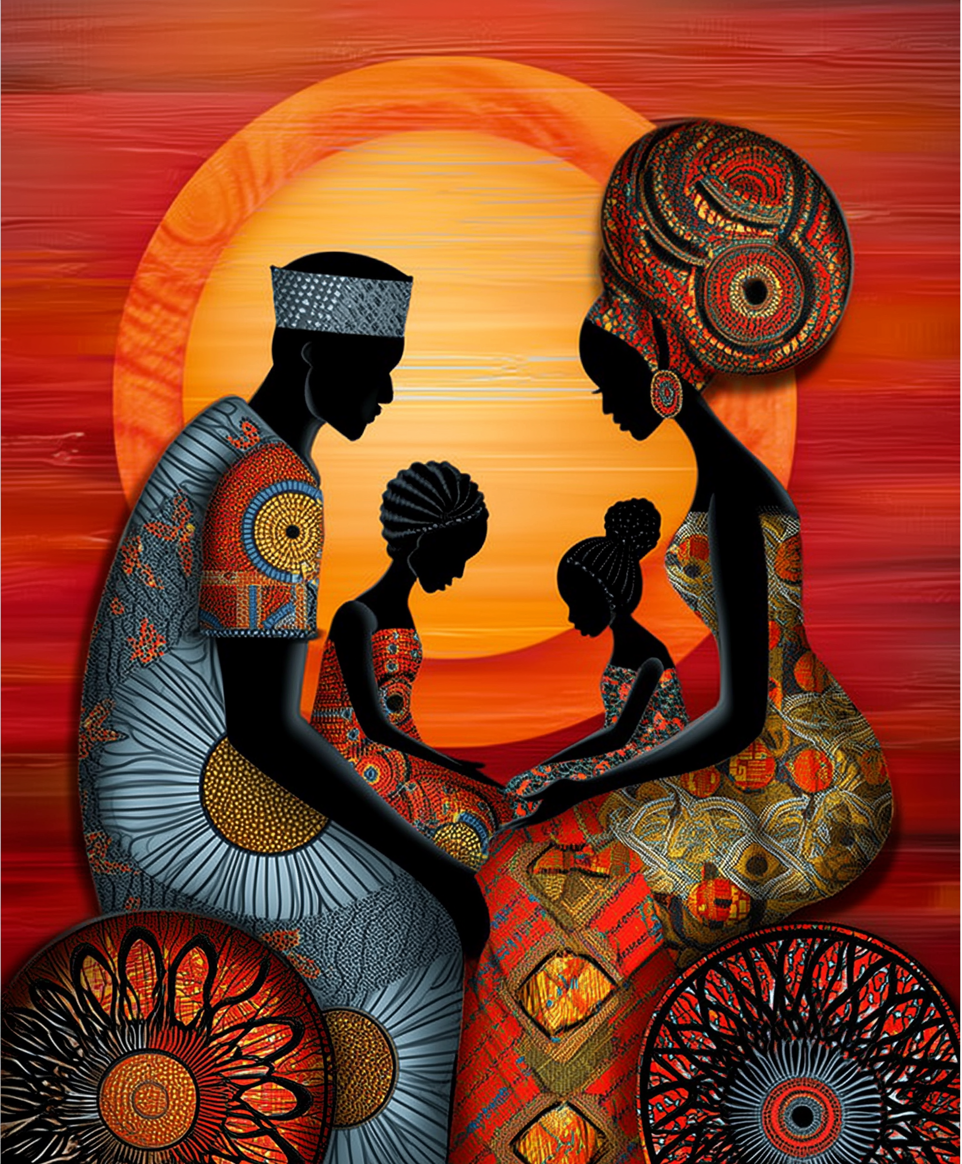African Family Sunset Art Print
