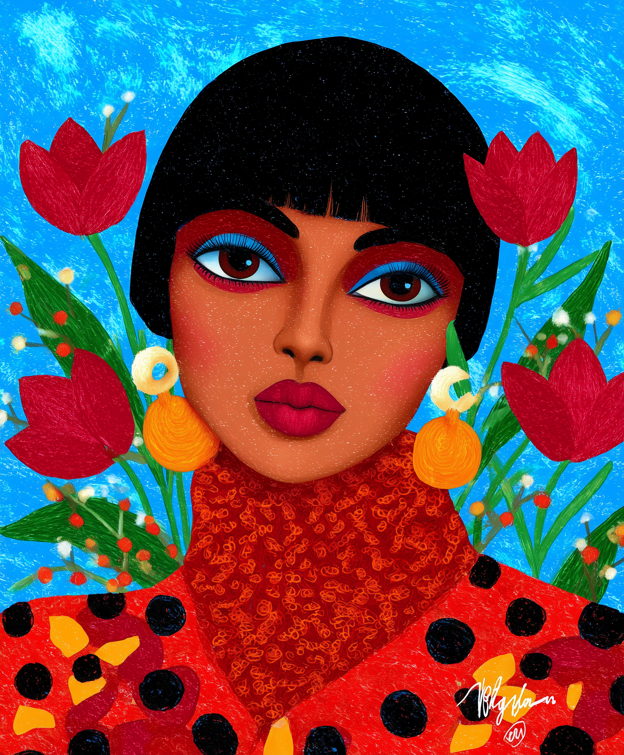 Vivid Tulip Portrait Art Print