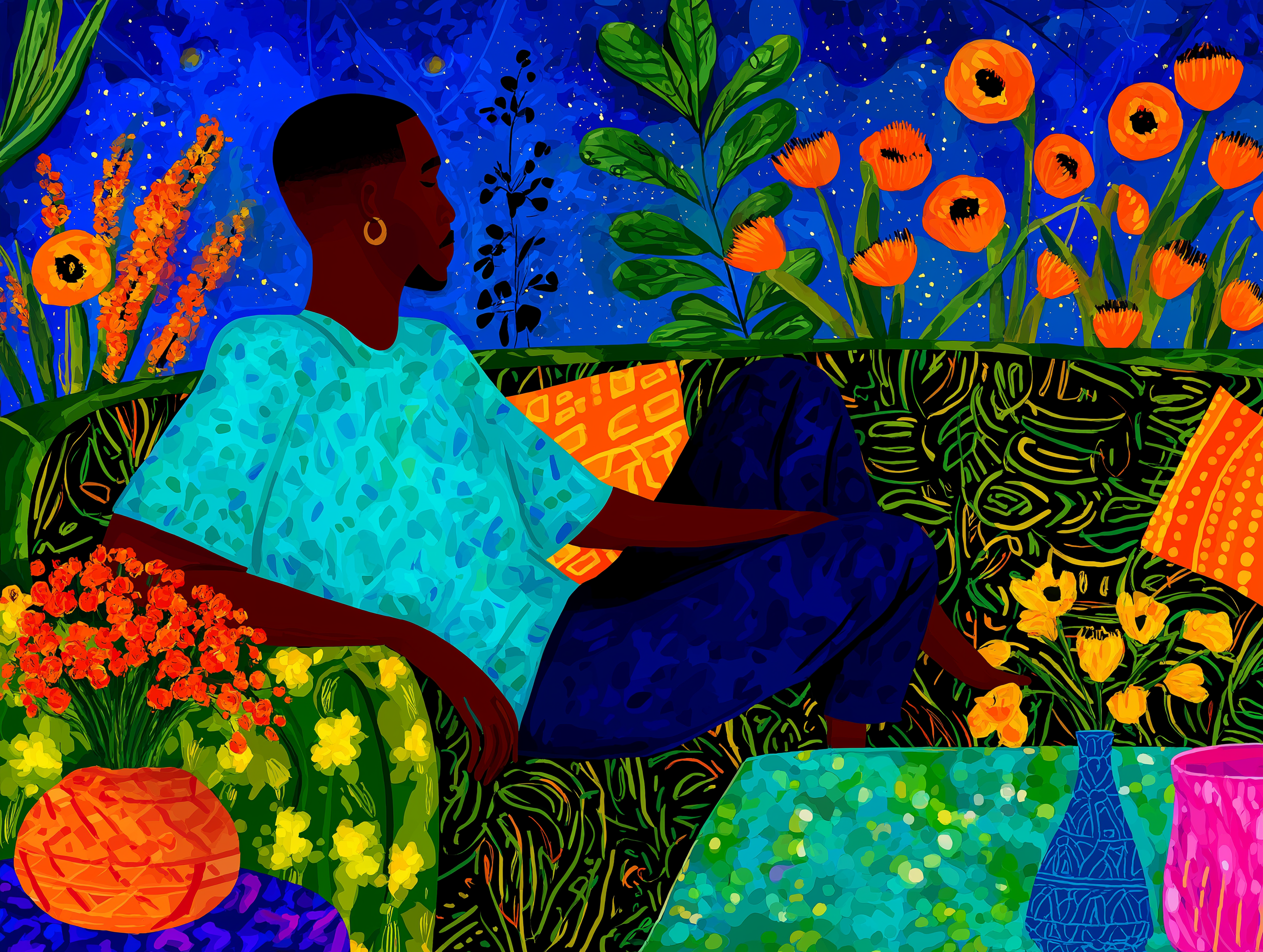 Vibrant Garden Lounge Canvas Art