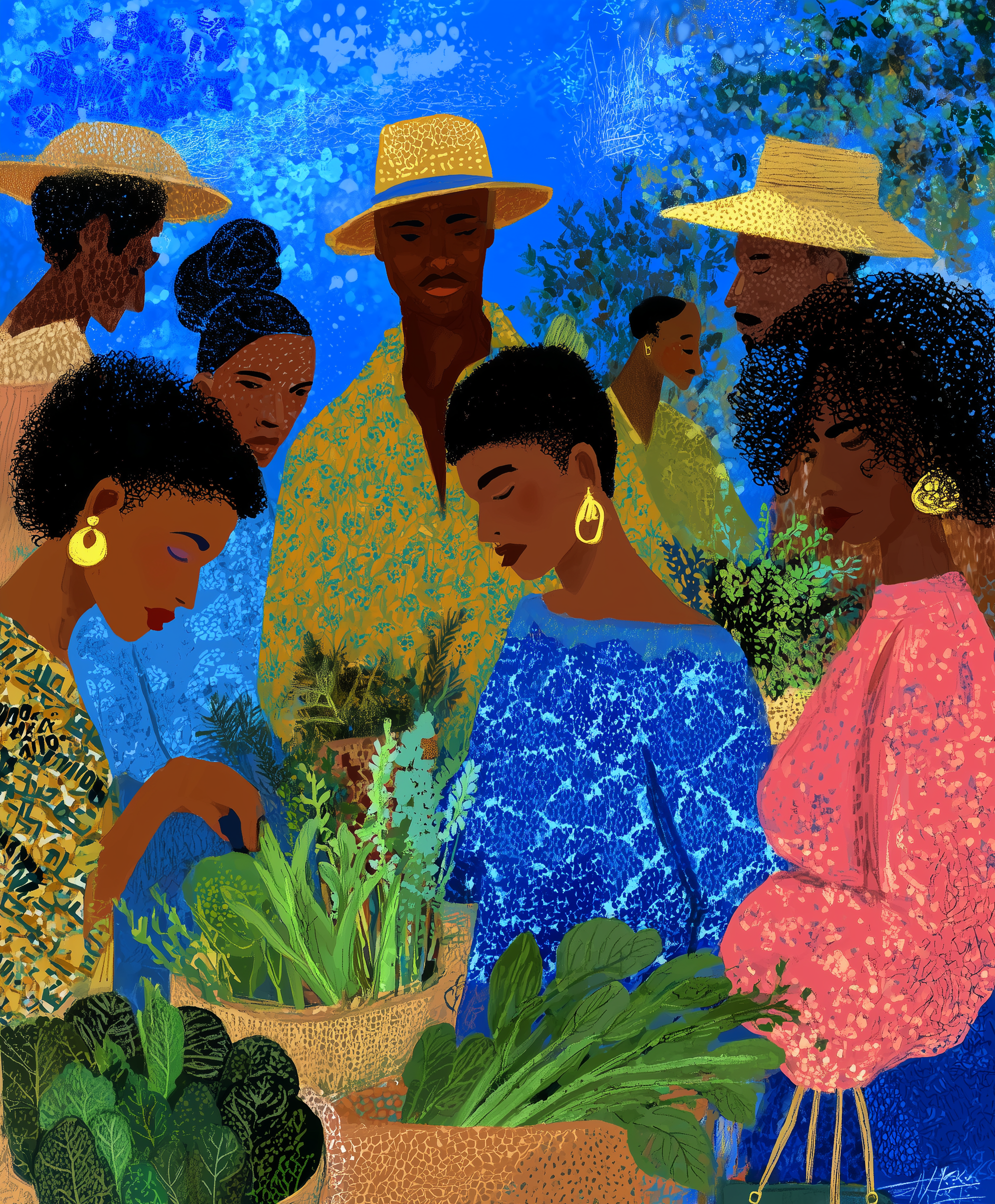 Vibrant Market Gathering Art Print