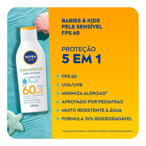 ✨ Protetor Solar NIVEA Sun Kids Sensitive FPS 60 - 100ml - Proteção Suave e Potente para a Pele Sensível dos Pequenos! ✨
