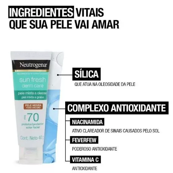Protetor solar facial Neutrogena Sun Fresh Derm Care FPS 70