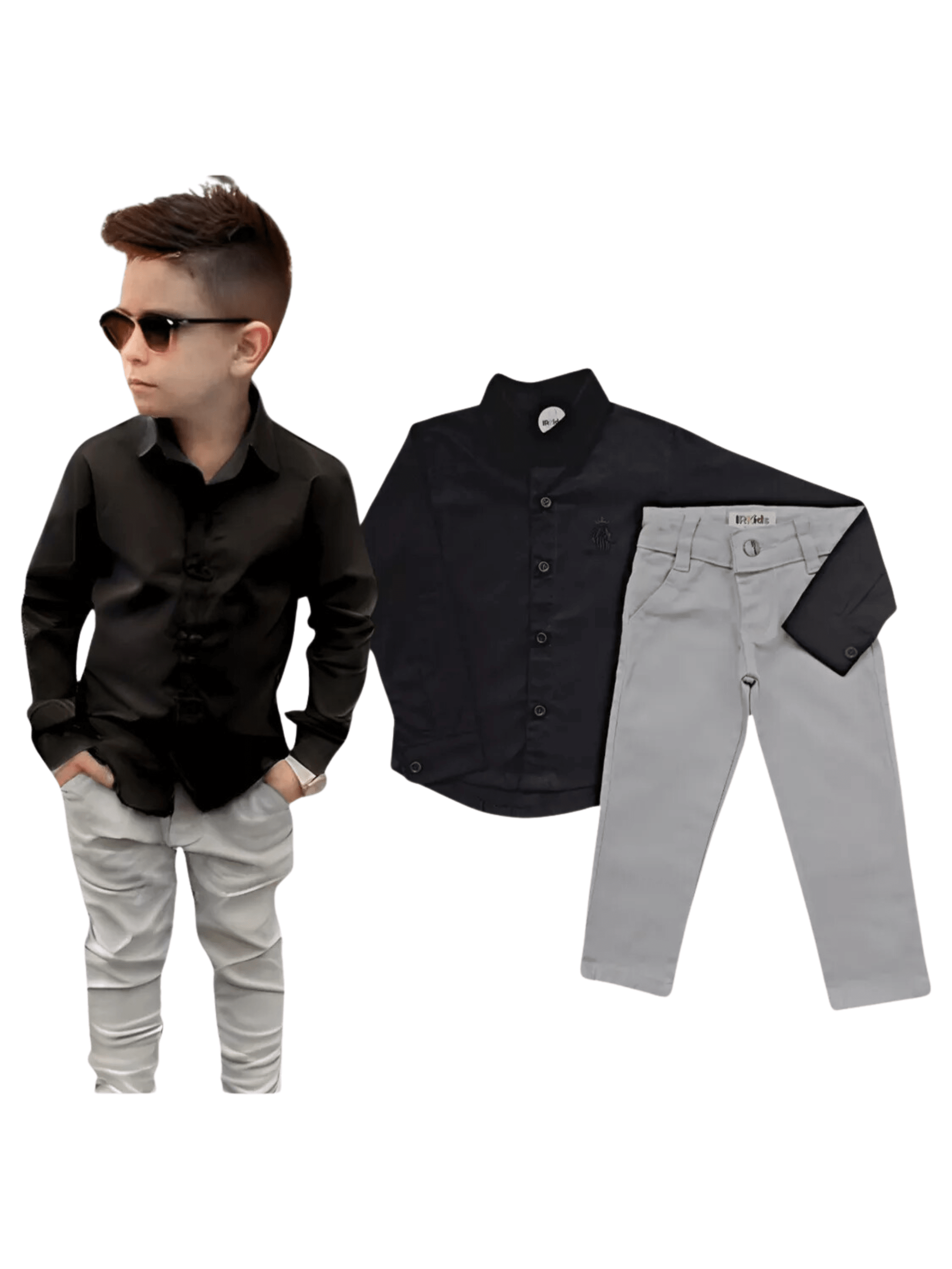 Conjunto infantil social preto e cinza