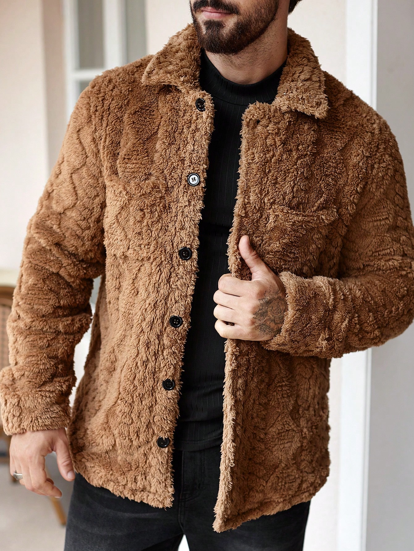 Casaco masculino de pelo marrom
