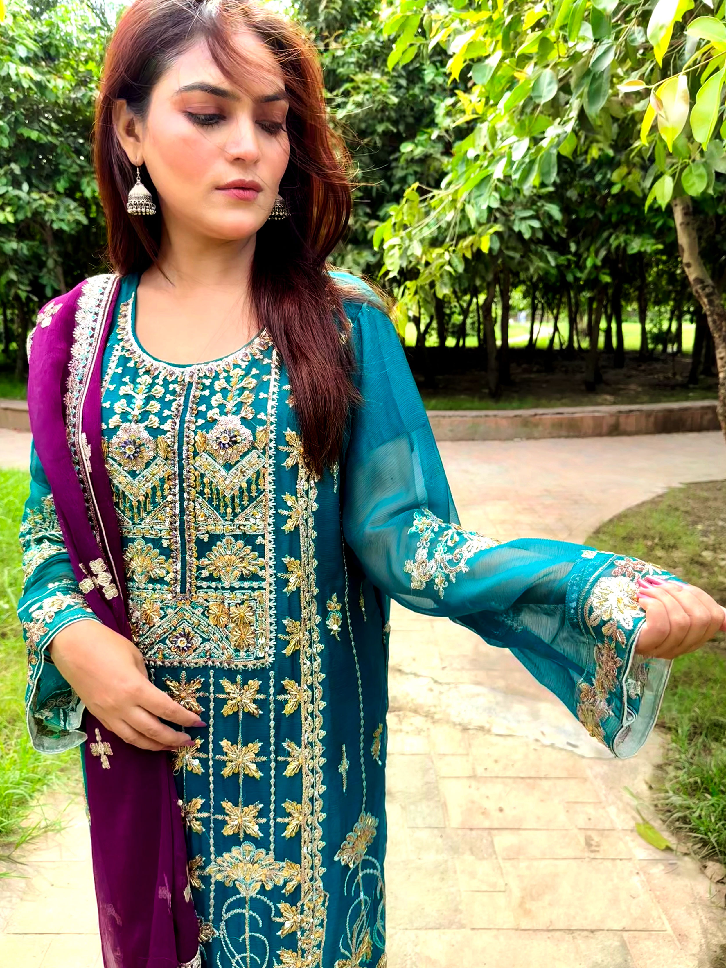 Teal Embroidered Traditional Suit - Mehwish Collection
