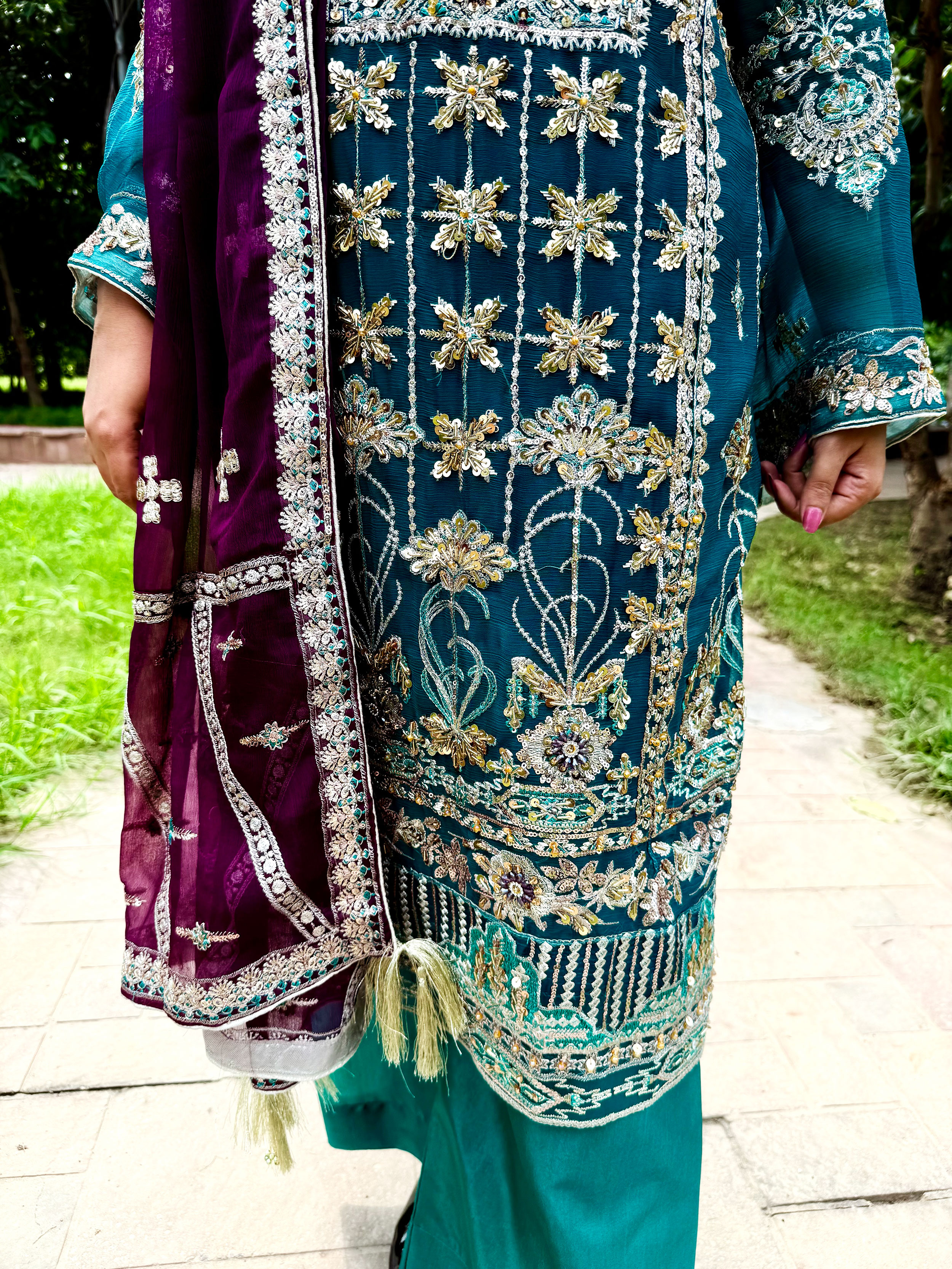 Teal Embroidered Traditional Suit - Mehwish Collection 