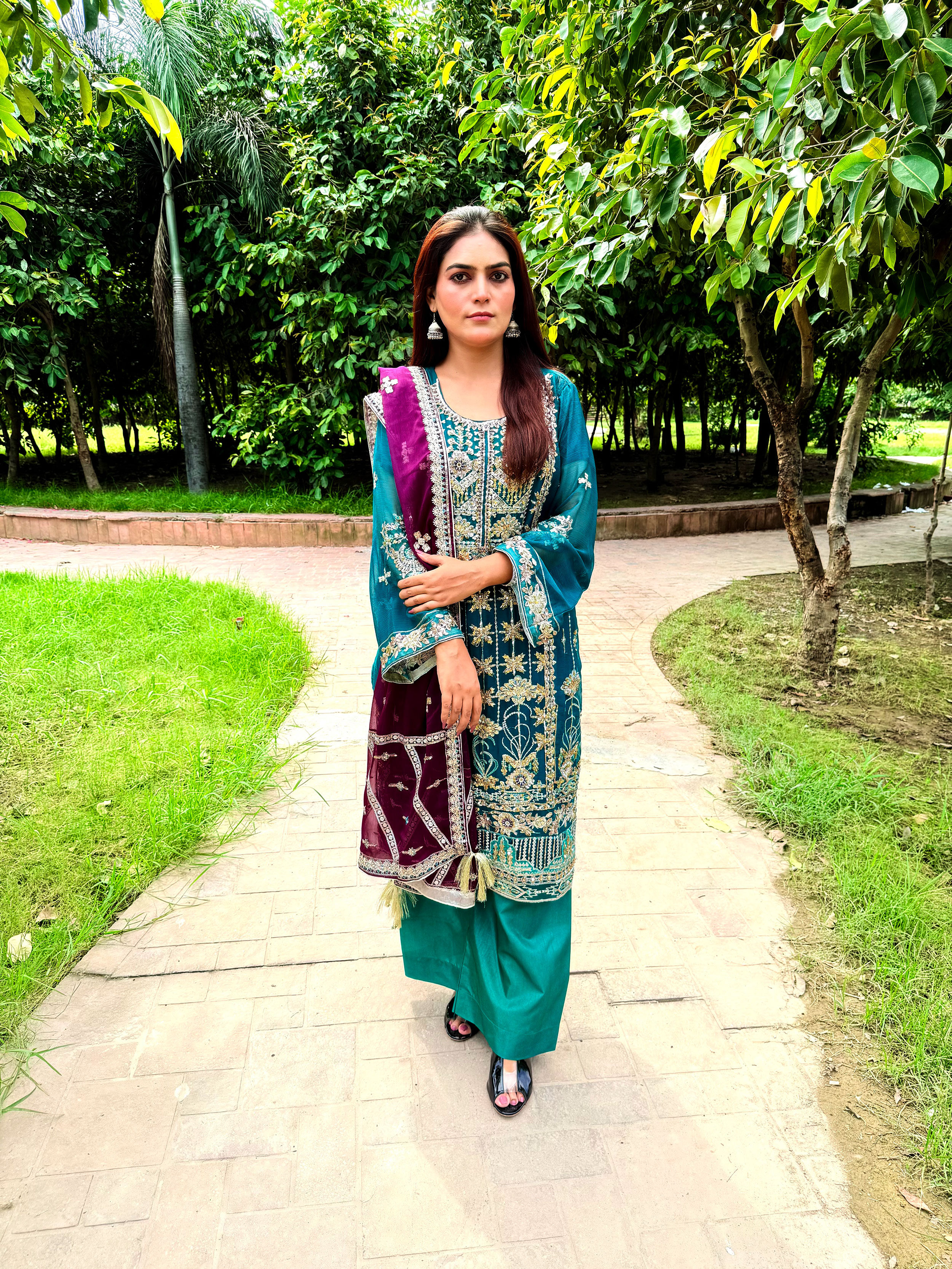 Teal Embroidered Traditional Suit - Mehwish Collection 