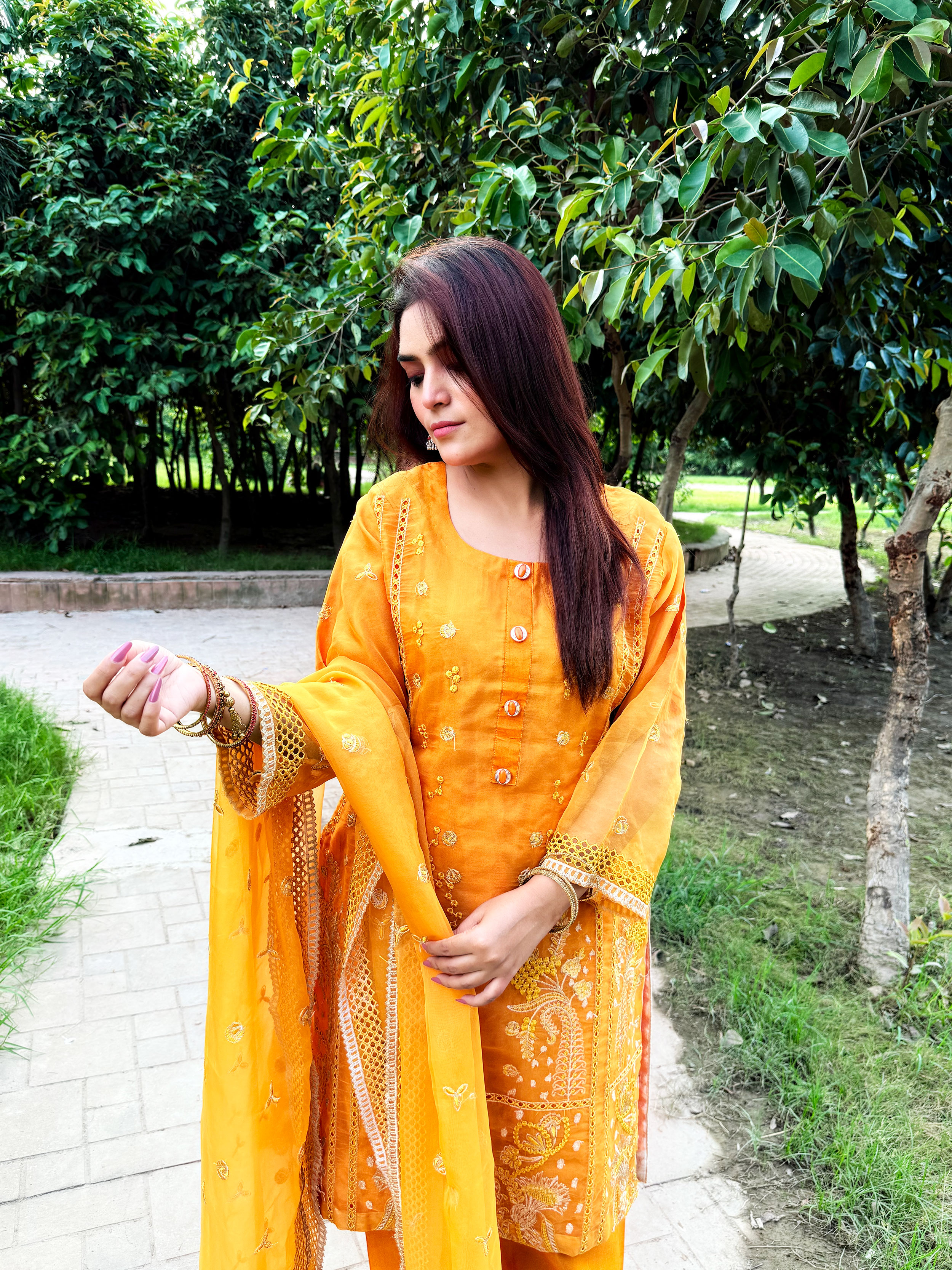 Traditional Orange Embroidered Suit - Mehwish Collection 