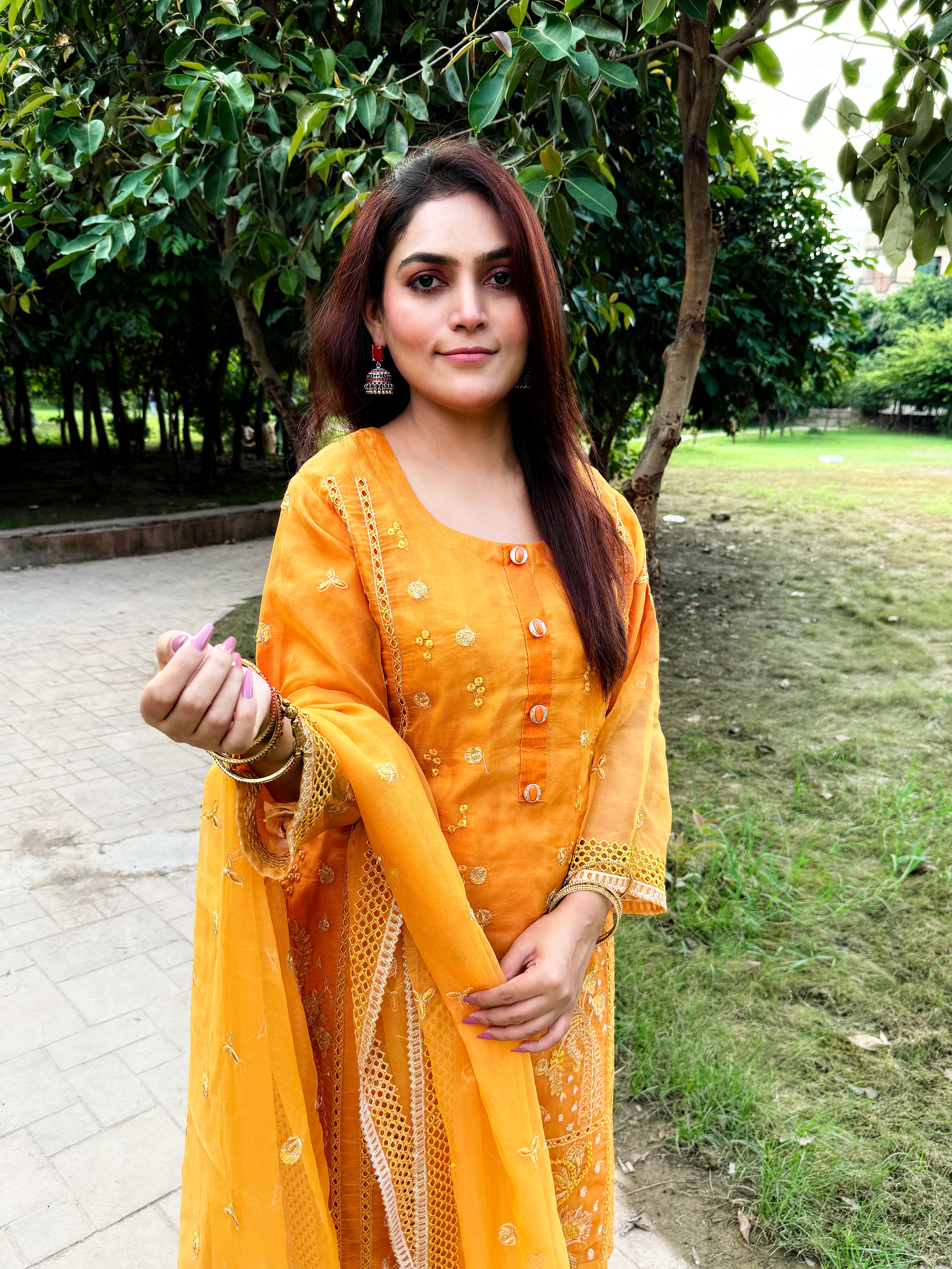 Traditional Orange Embroidered Suit - Mehwish Collection 