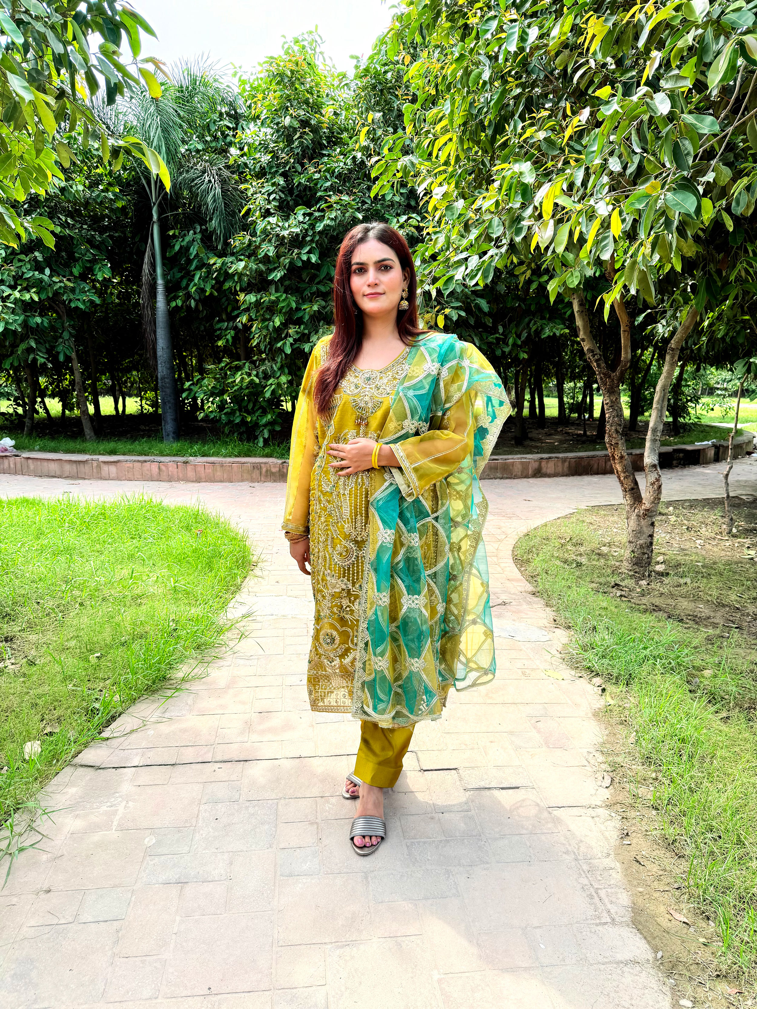 Embroidered Green Suit - Mehwish Collection