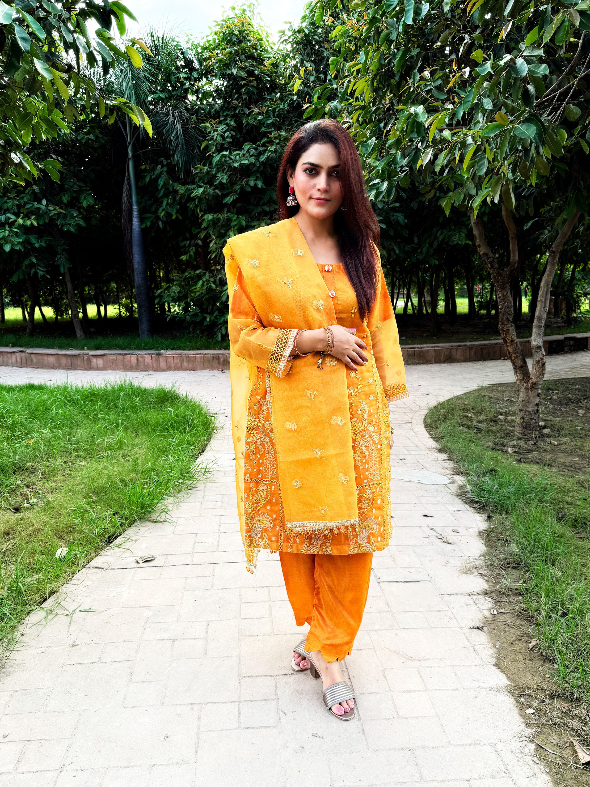 Traditional Orange Embroidered Suit - Mehwish Collection