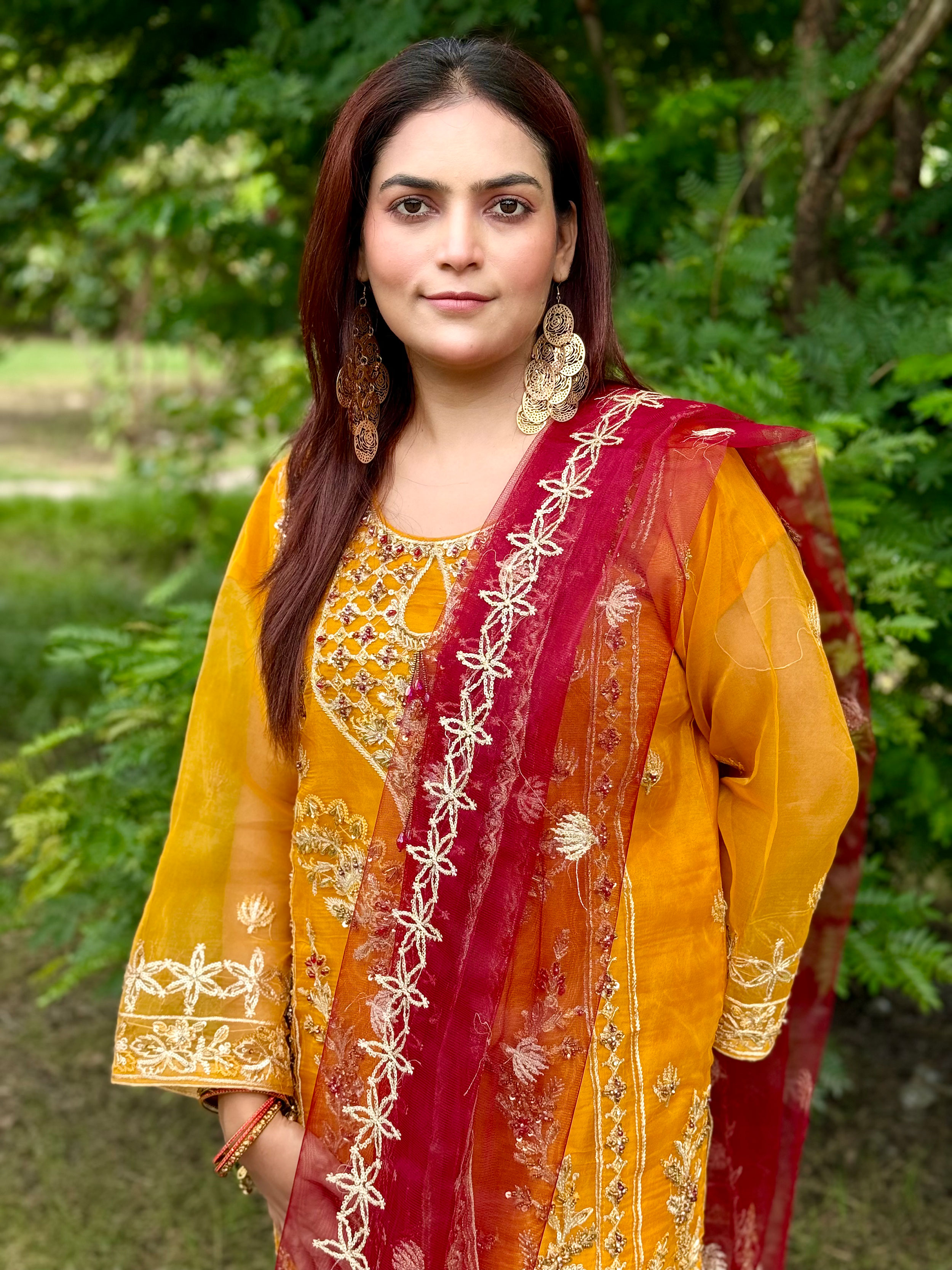 Embroidered Orange Suit - Mehwish Collection 