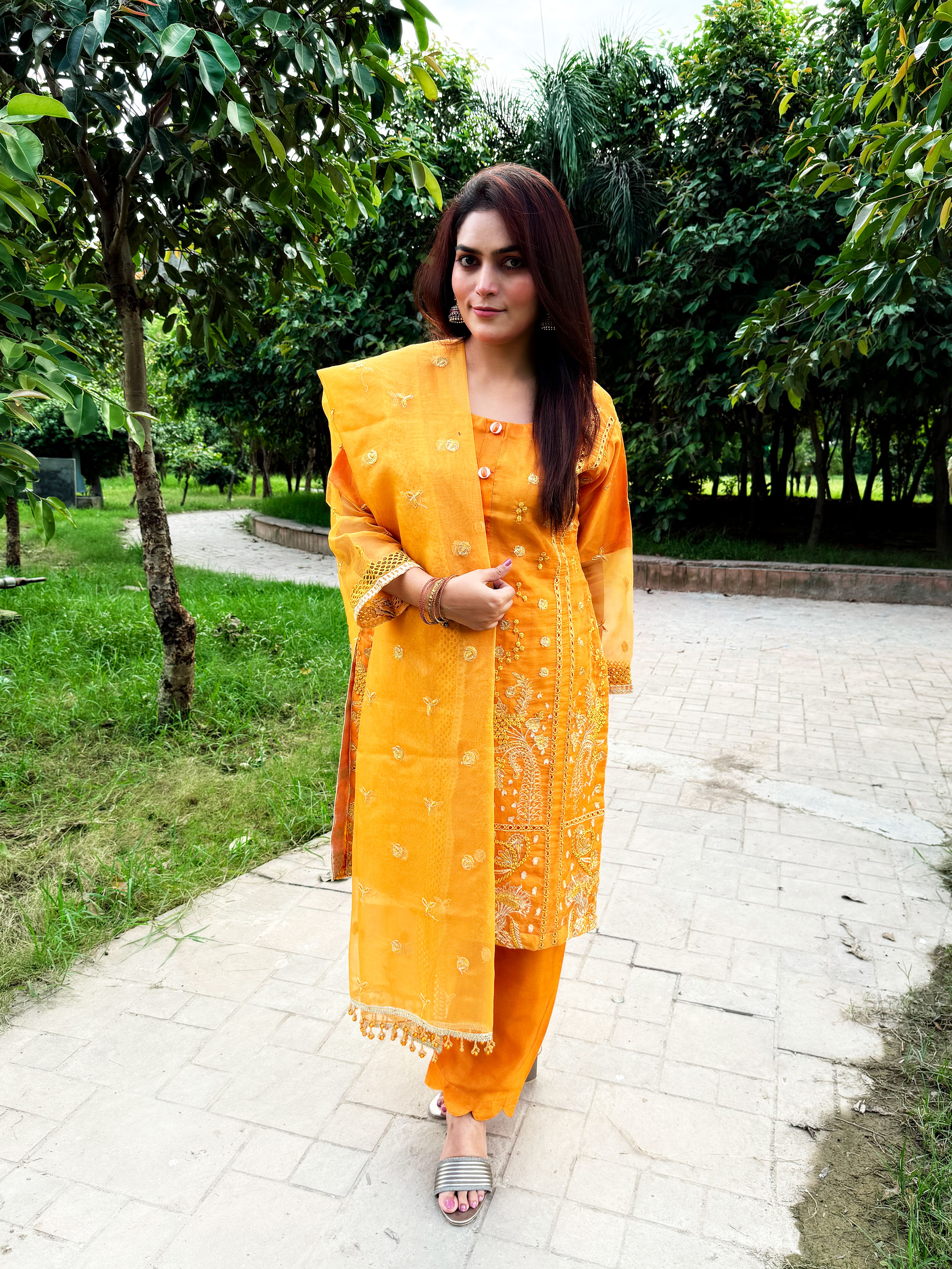 Traditional Orange Embroidered Suit - Mehwish Collection 