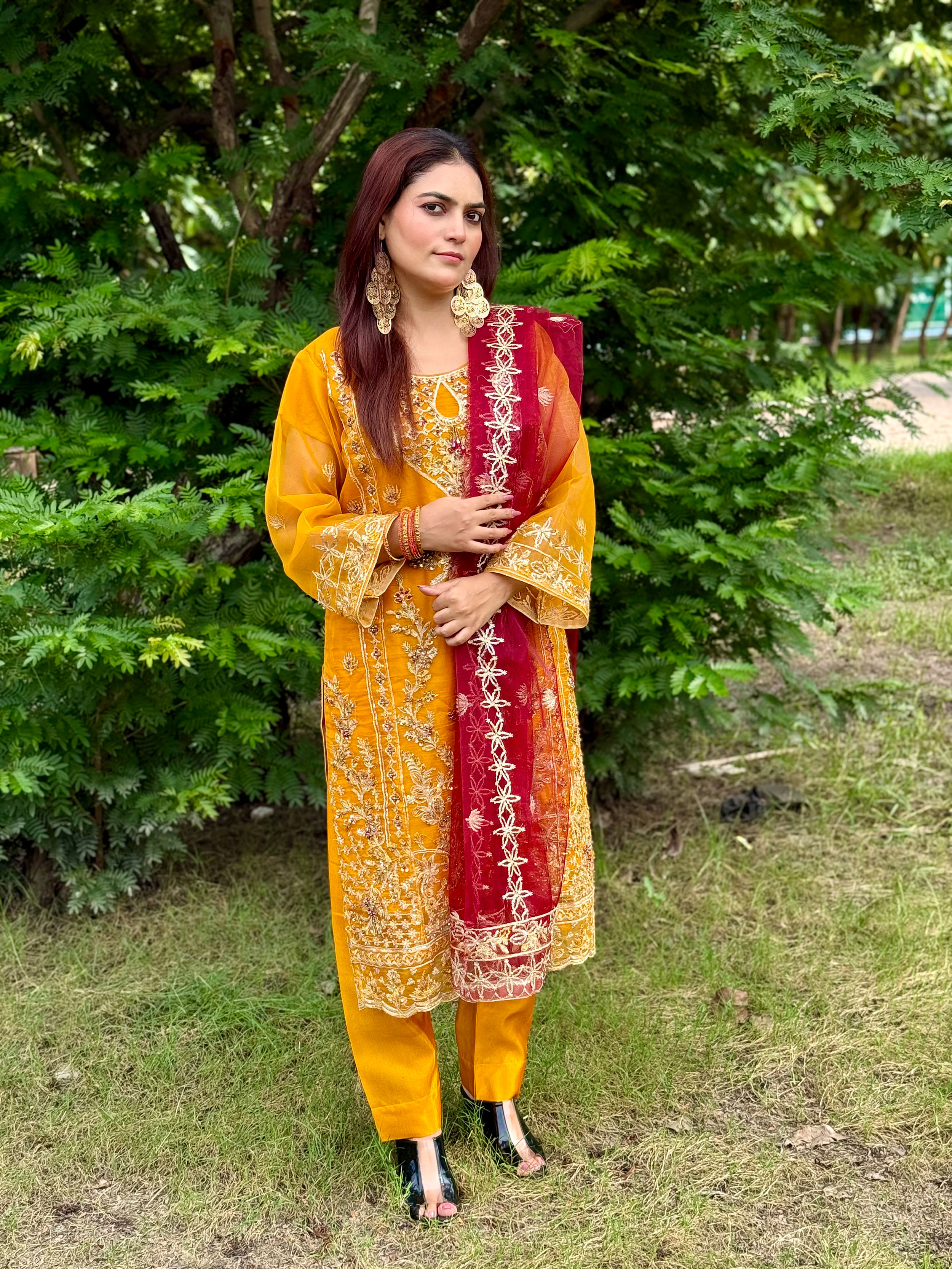 Embroidered Orange Suit - Mehwish Collection 