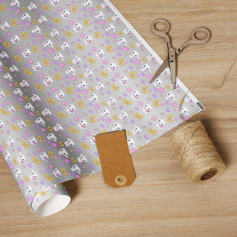 Cute Kawaii Cat and Bow Pattern Wrapping Paper