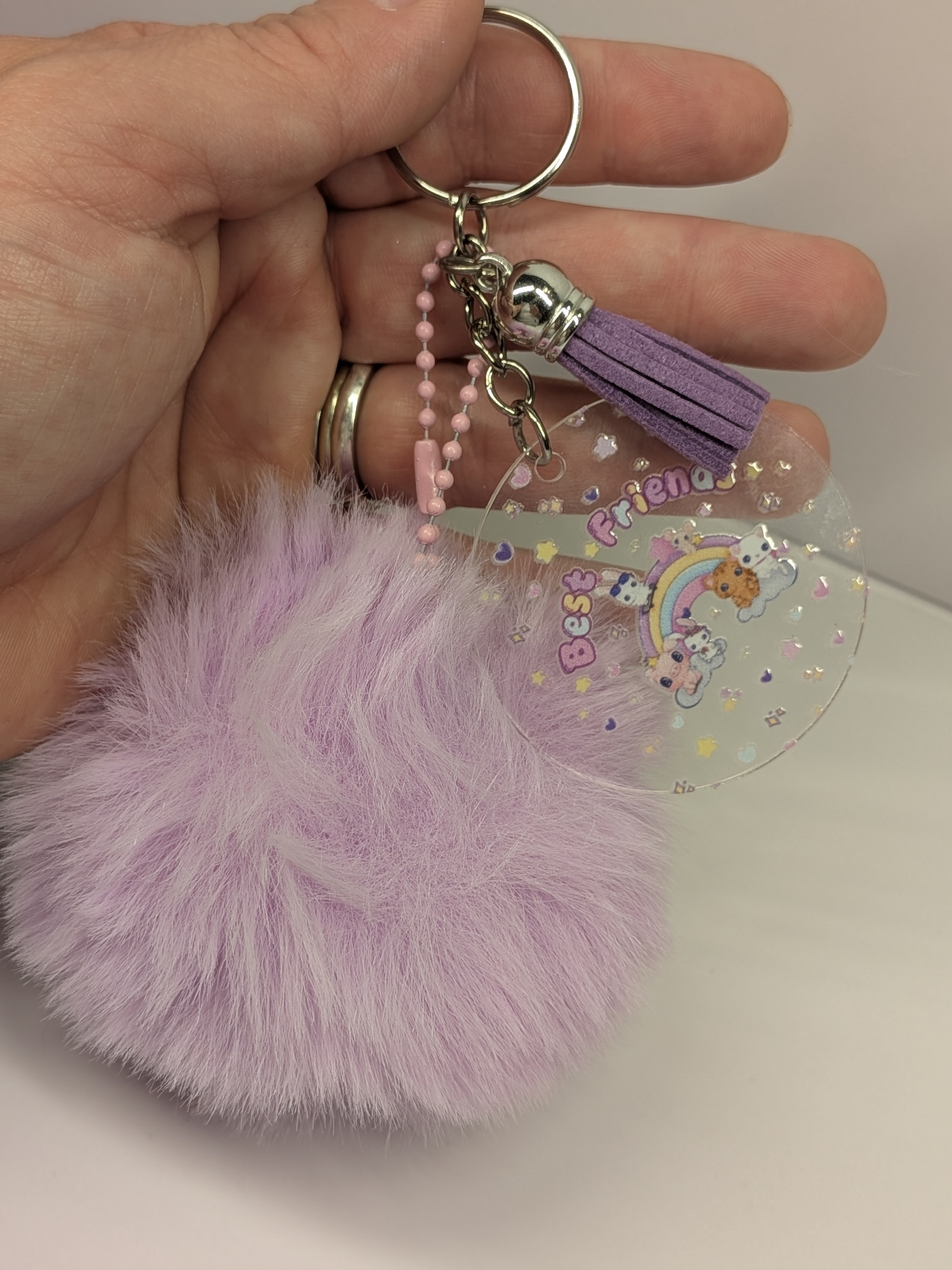 Fluffy Purple Pom Pom Best Friends Keychain