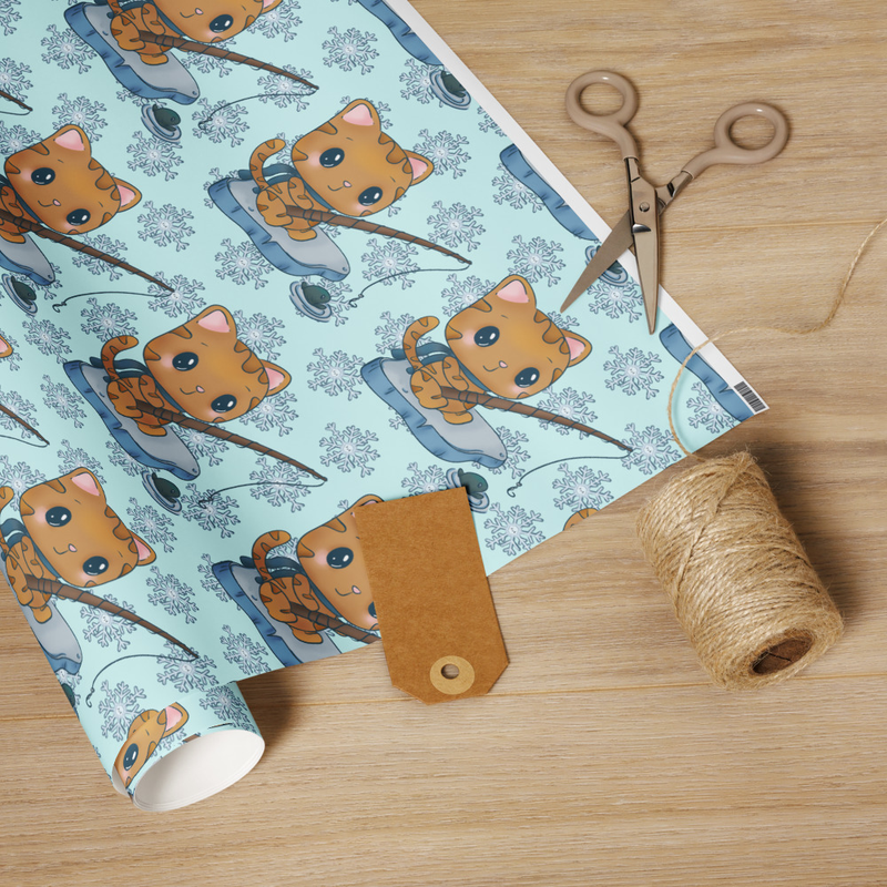 Cute Kawaii Cat Fishing Wrapping Paper