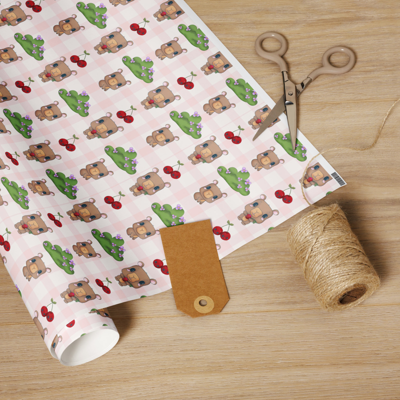 Wrapping paper roll Kawaii Capybara & Cherries