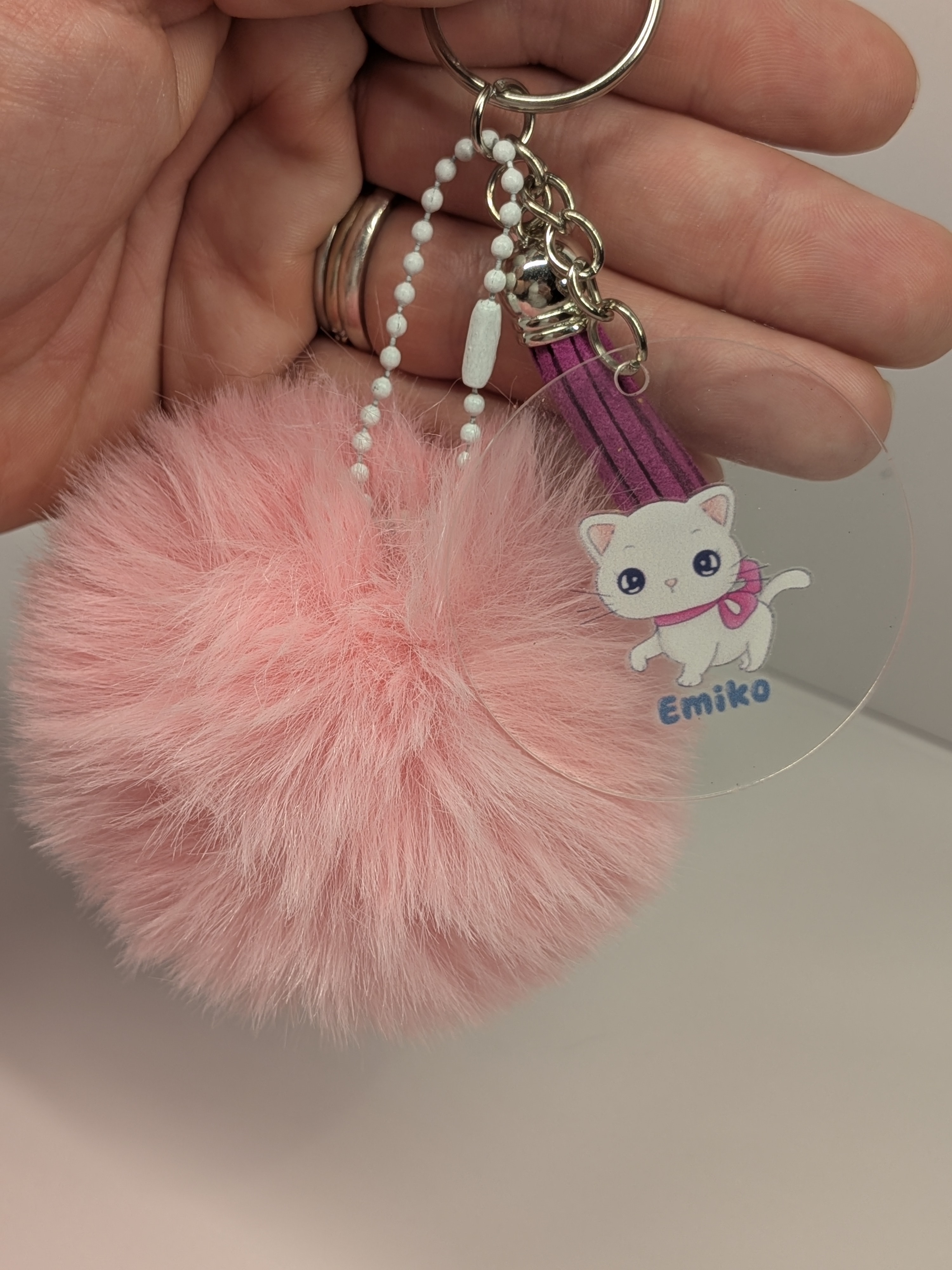 Pink Fluffy Pom Pom Keychain