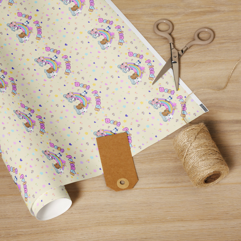 Cute Kawaii Animal Friends & Rainbow Gift Wrapping Paper